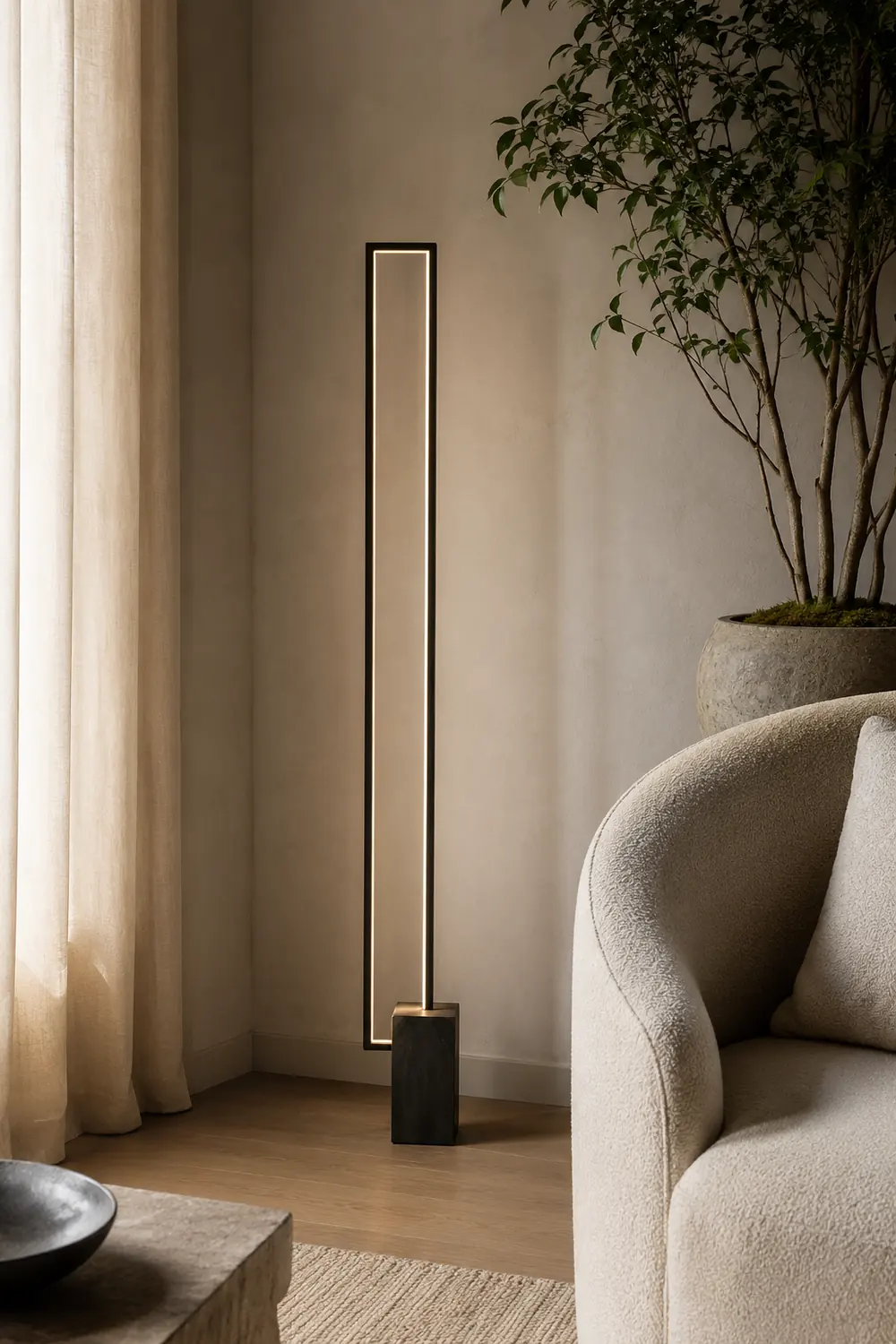 Edge Modern Minimalist Rectangular Metal Floor Lamp, Black - Lumpaz