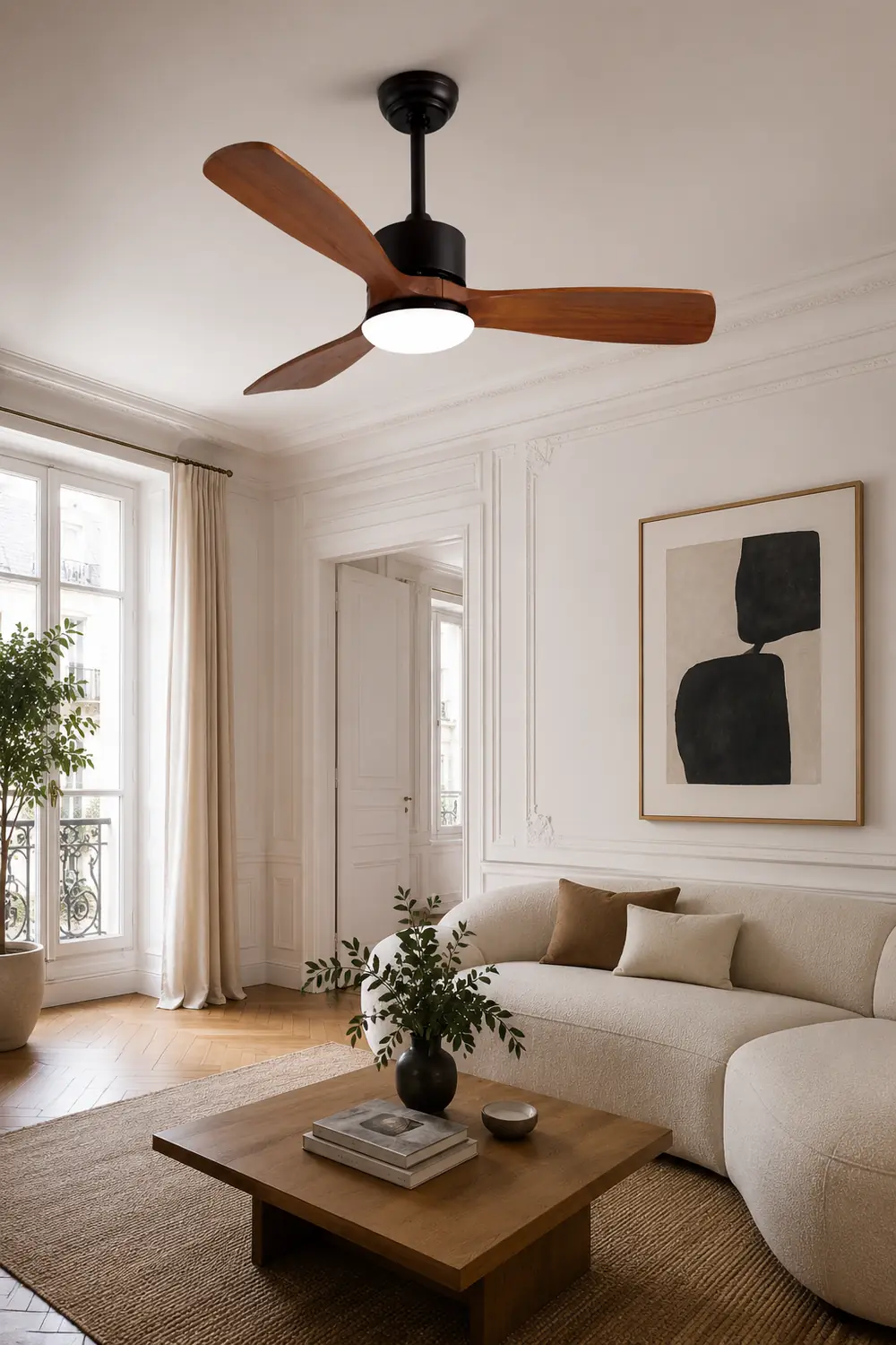 Haydn 3-Blade Modern DC Ceiling Fan, 2 Color, Metal & Wood, 52'' - Lumpaz