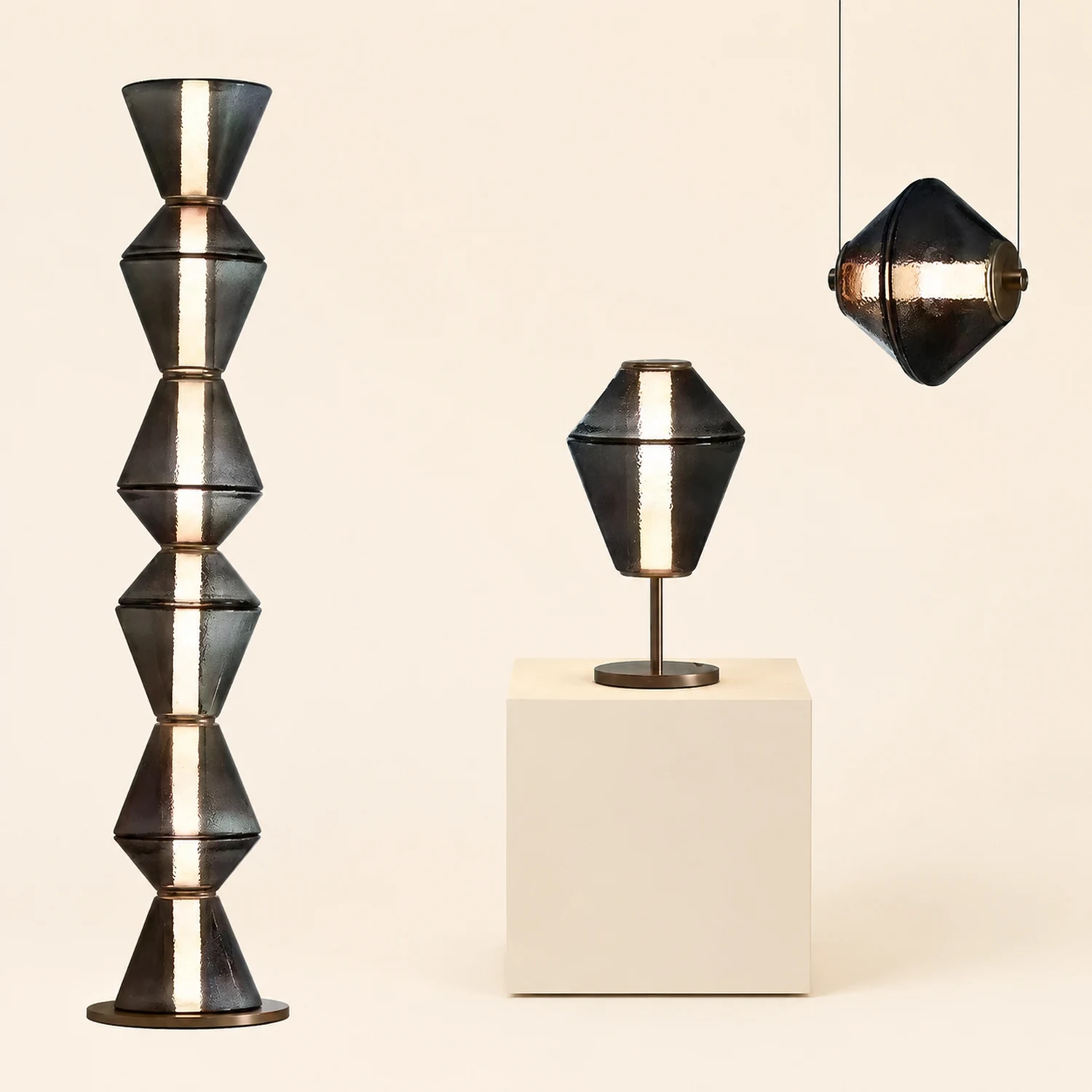 Evette Nordic Modern Black LED Pendant & Floor&Table Lamp, Glass - Lumpaz