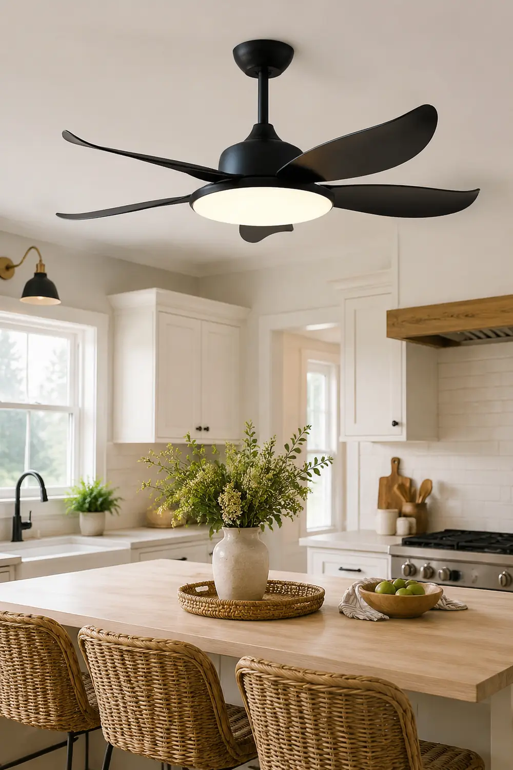 Haydn 5-Blade Modern Basic DC Ceiling Fan with Light, Black & White, 52'' - Lumpaz