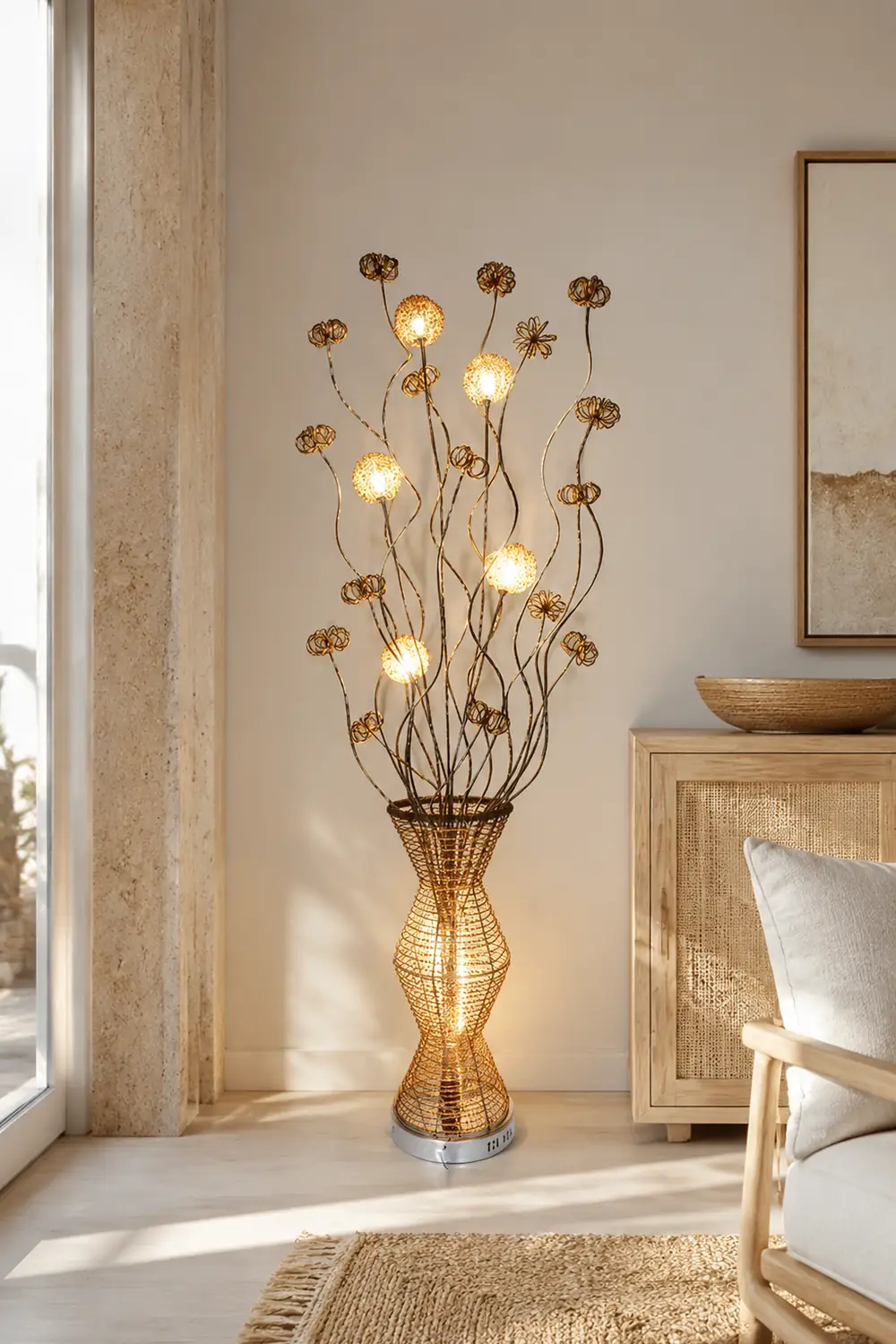Bella Scandinavian Style Art Deco Handmade Metal Vase Gold Floor Lamp - Lumpaz