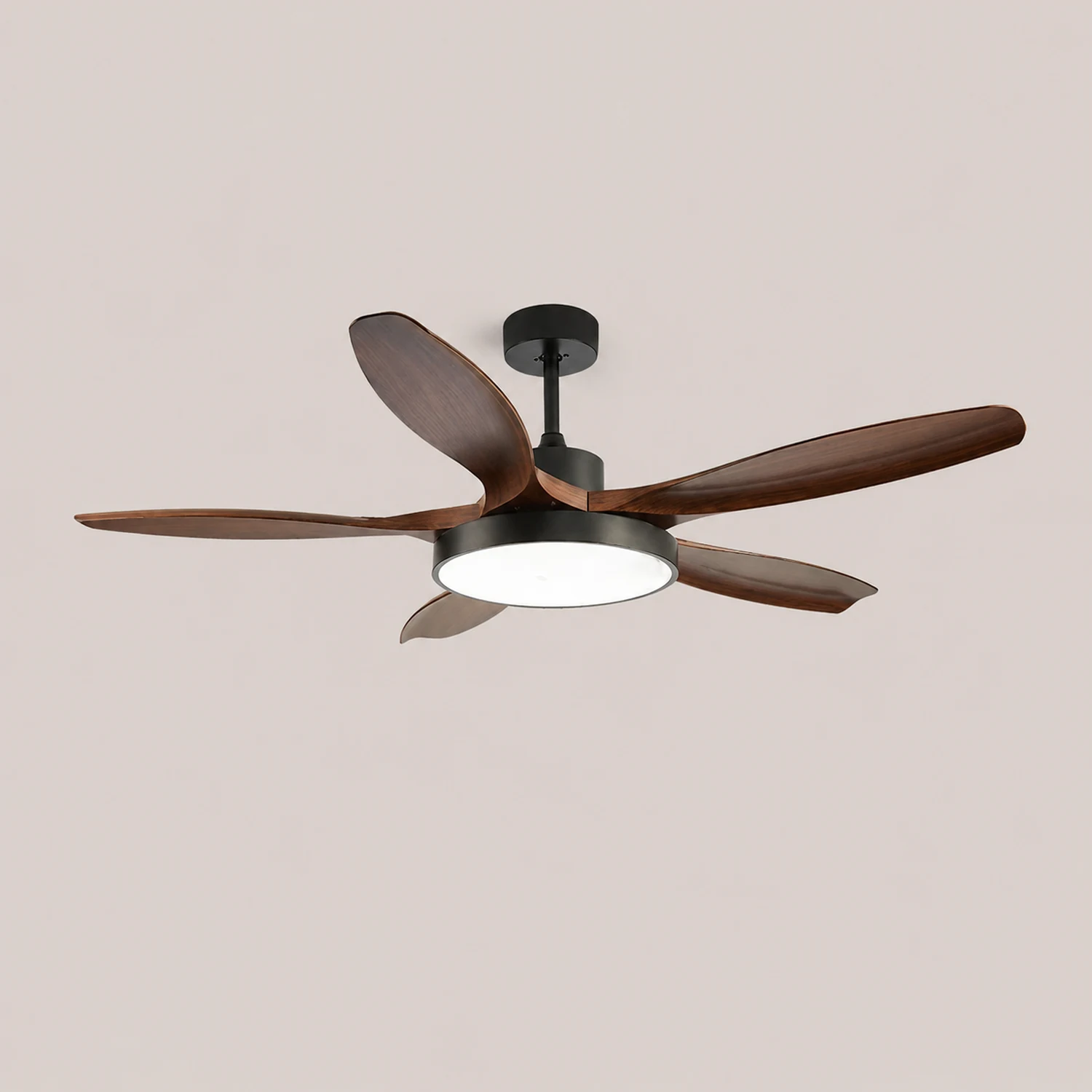 Ozawa Basic White & Black Modern 5-Blade DC Ceiling Fan with Light, Wood, 51'' - Lumpaz
