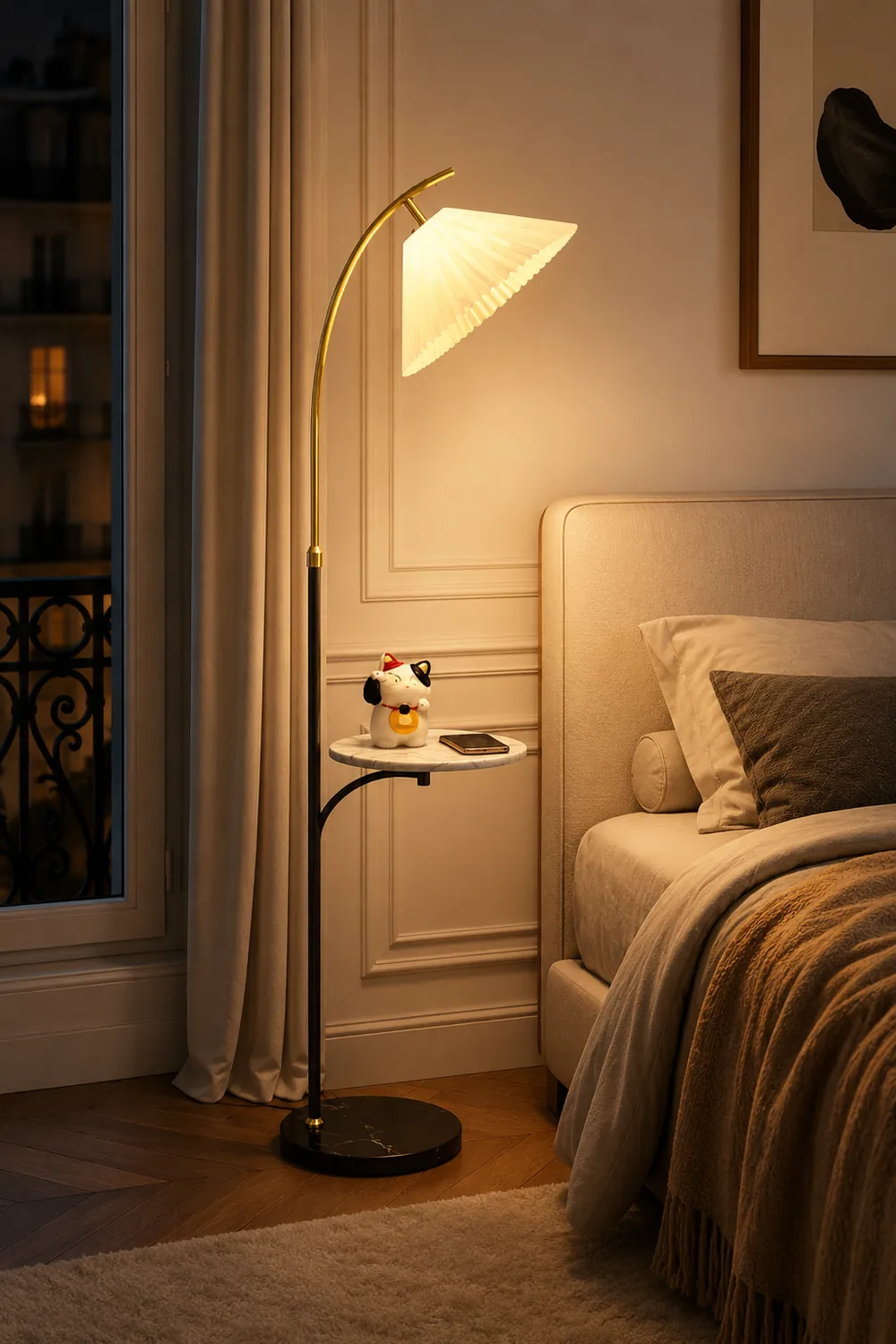 Ozawa Modern Pleated Metal Fabric Floor Lamp / Bedside Table, 3 Color - Lumpaz