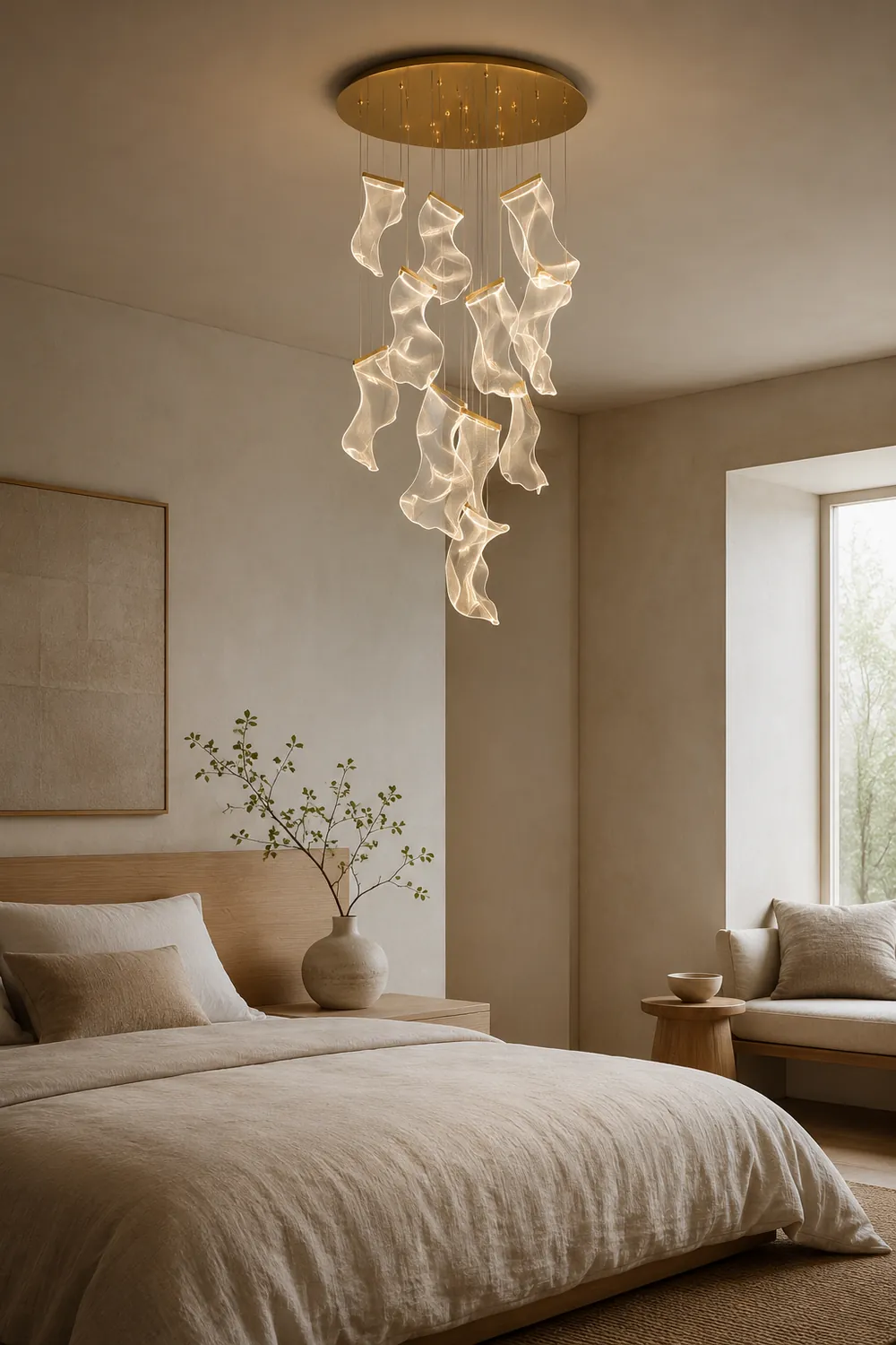 Marylin Artistic Acrylic Silk Chandelier, Gold - Lumpaz