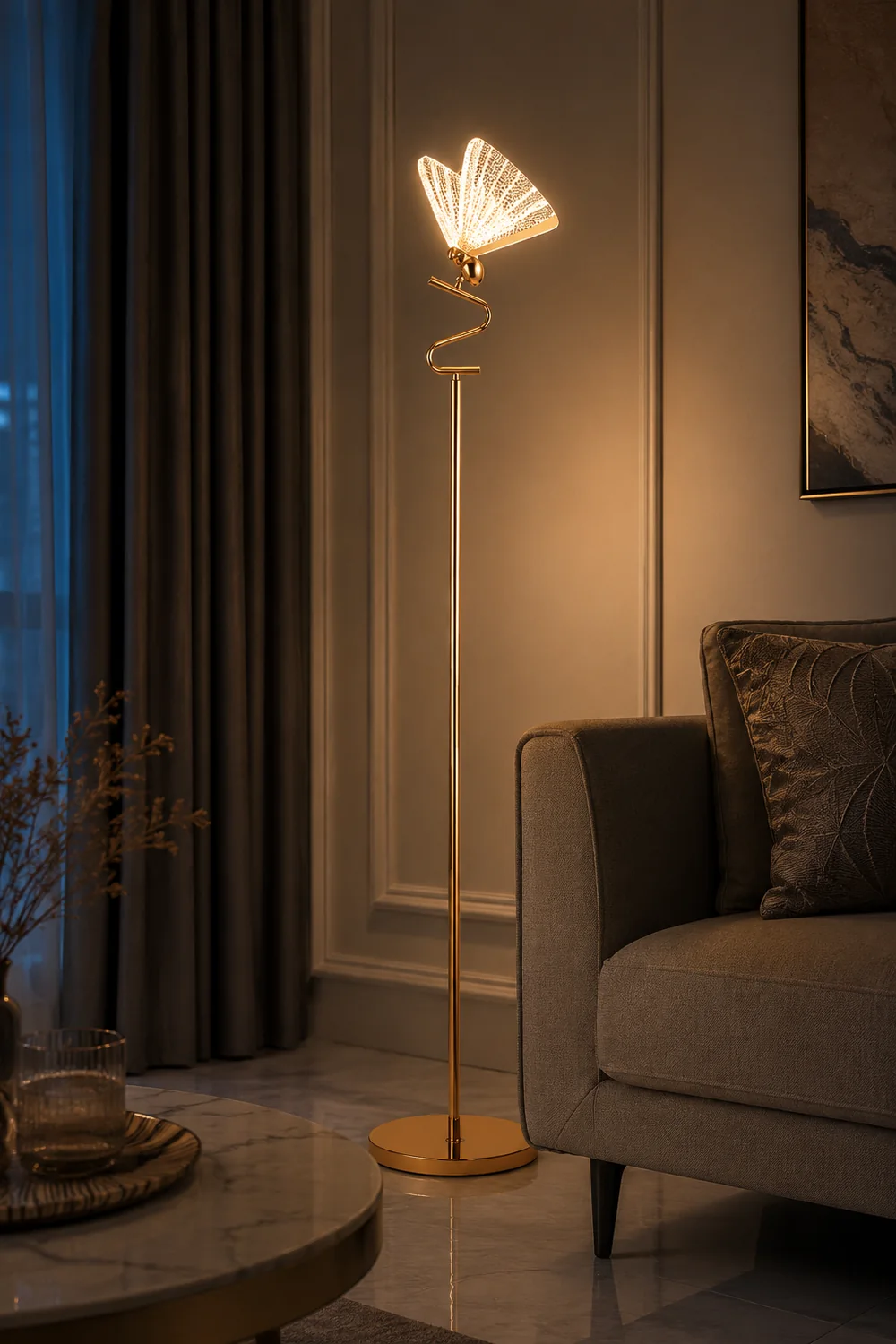 Kady Modern Butterfly Floor/Table Lamp, Living Room/Bedroom - Lumpaz