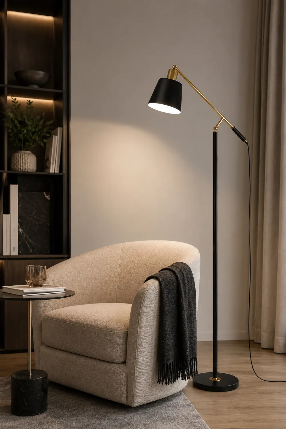 Salgado Modern Balance Arm Black Floor Lamp, Black - Lumpaz