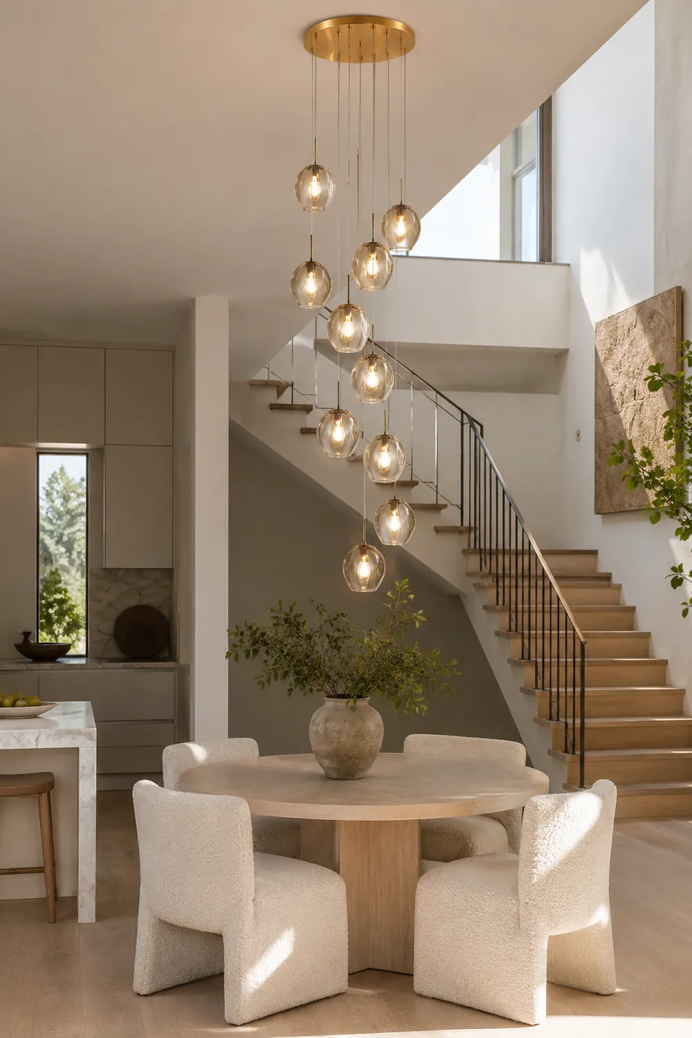 Hailie Modern Ball Glass Chandelier Gold Living Room Staircase - Lumpaz