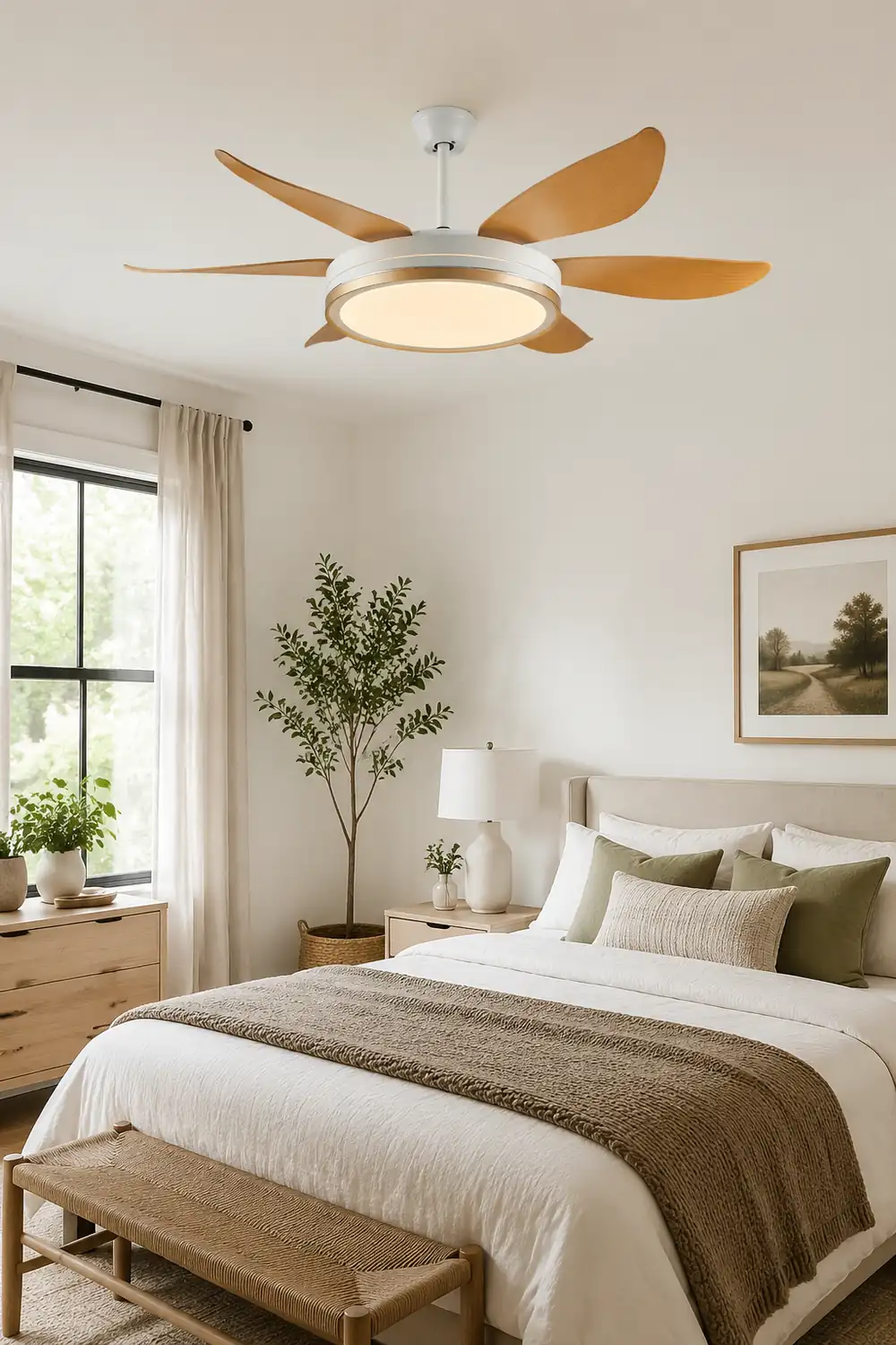 Haydn 6-Blade DC Ceiling Fan with Light, Golden & White, 51''/60'' - Lumpaz