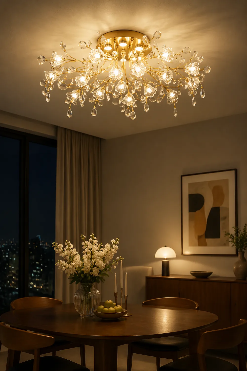Lili Art Deco Elegant Flower Flush Mount Ceiling Lights, Gold - Lumpaz