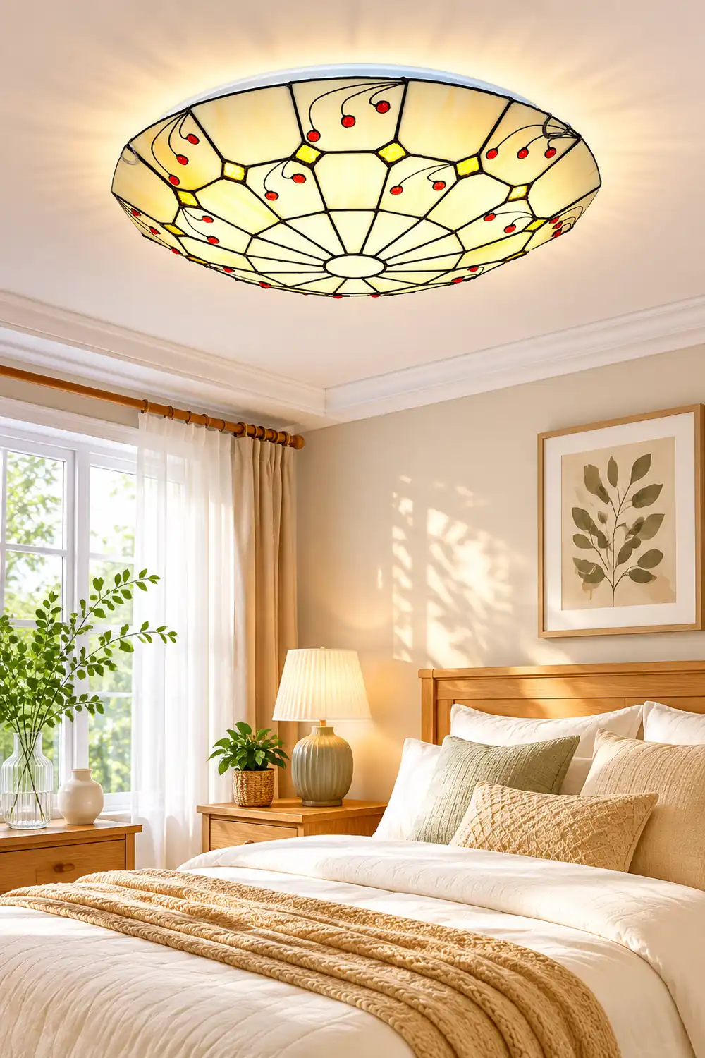 Eryn Rustic Glass Flush Mount Ceiling Light, White, Kitchen - Lumpaz