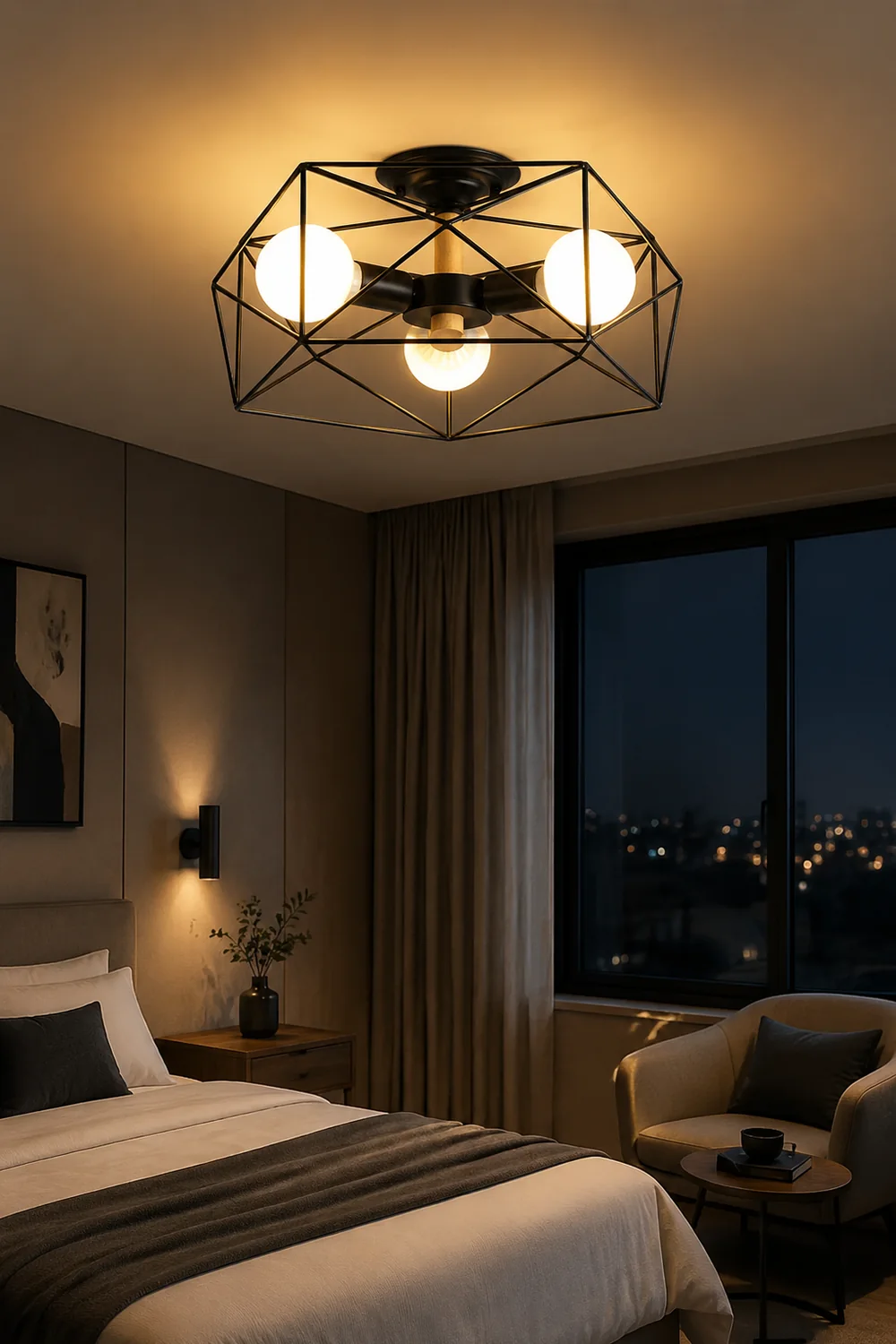 Cooley Modern Geometric Lantern Metal Flush Mount Ceiling Light, Black/White/Gold - Lumpaz