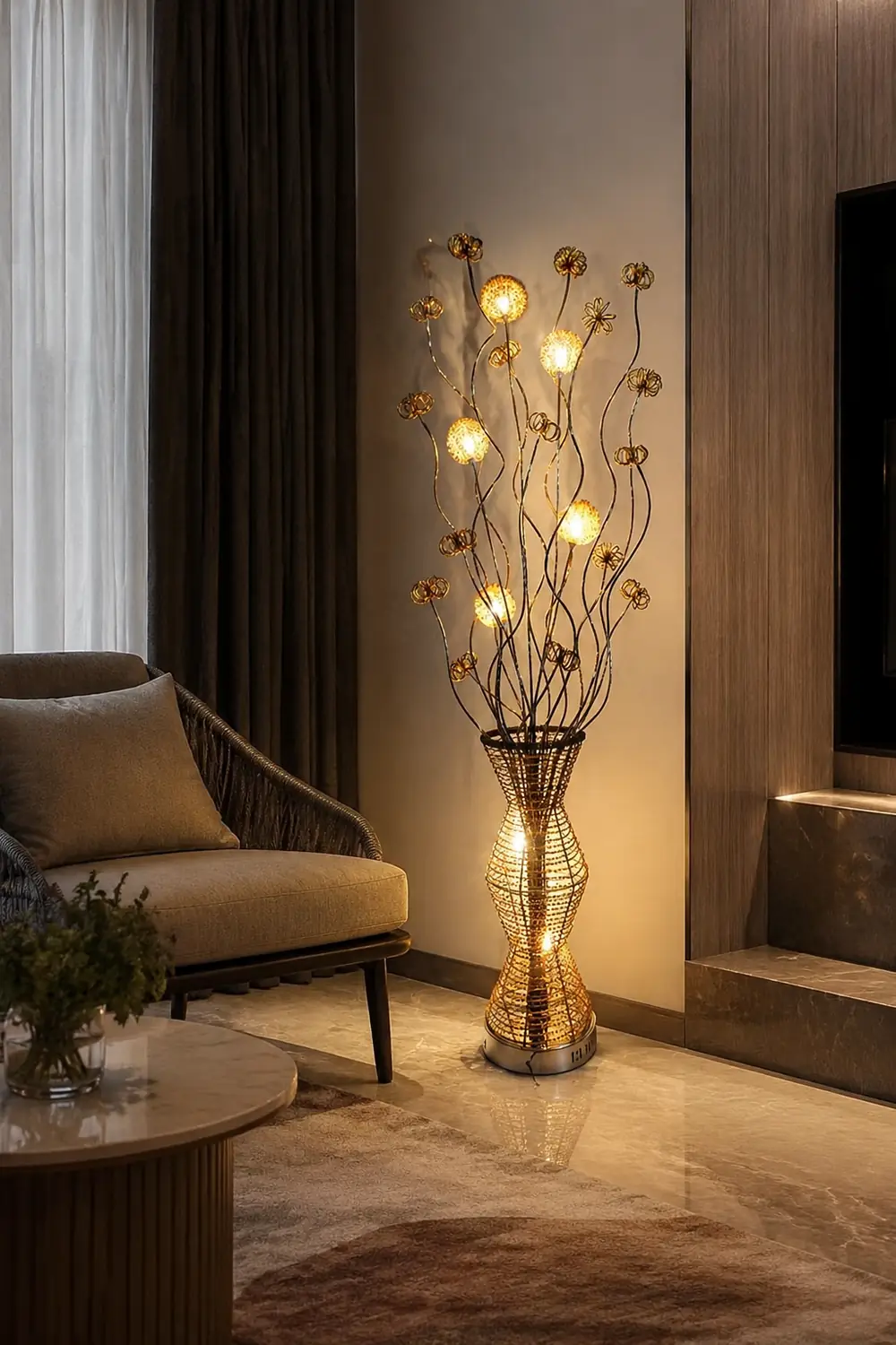 Bella Scandinavian Style Art Deco Handmade Metal Vase Gold Floor Lamp - Lumpaz