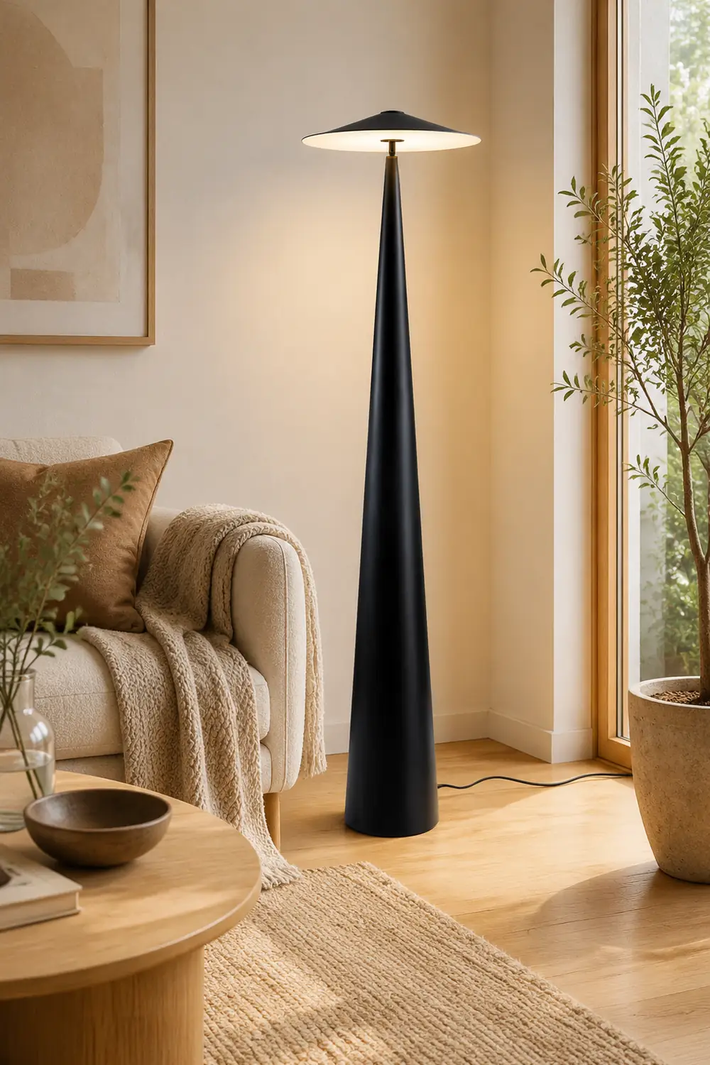 Salgado Modern Saucer Shaped Metal Floor Lamp, Black - Lumpaz