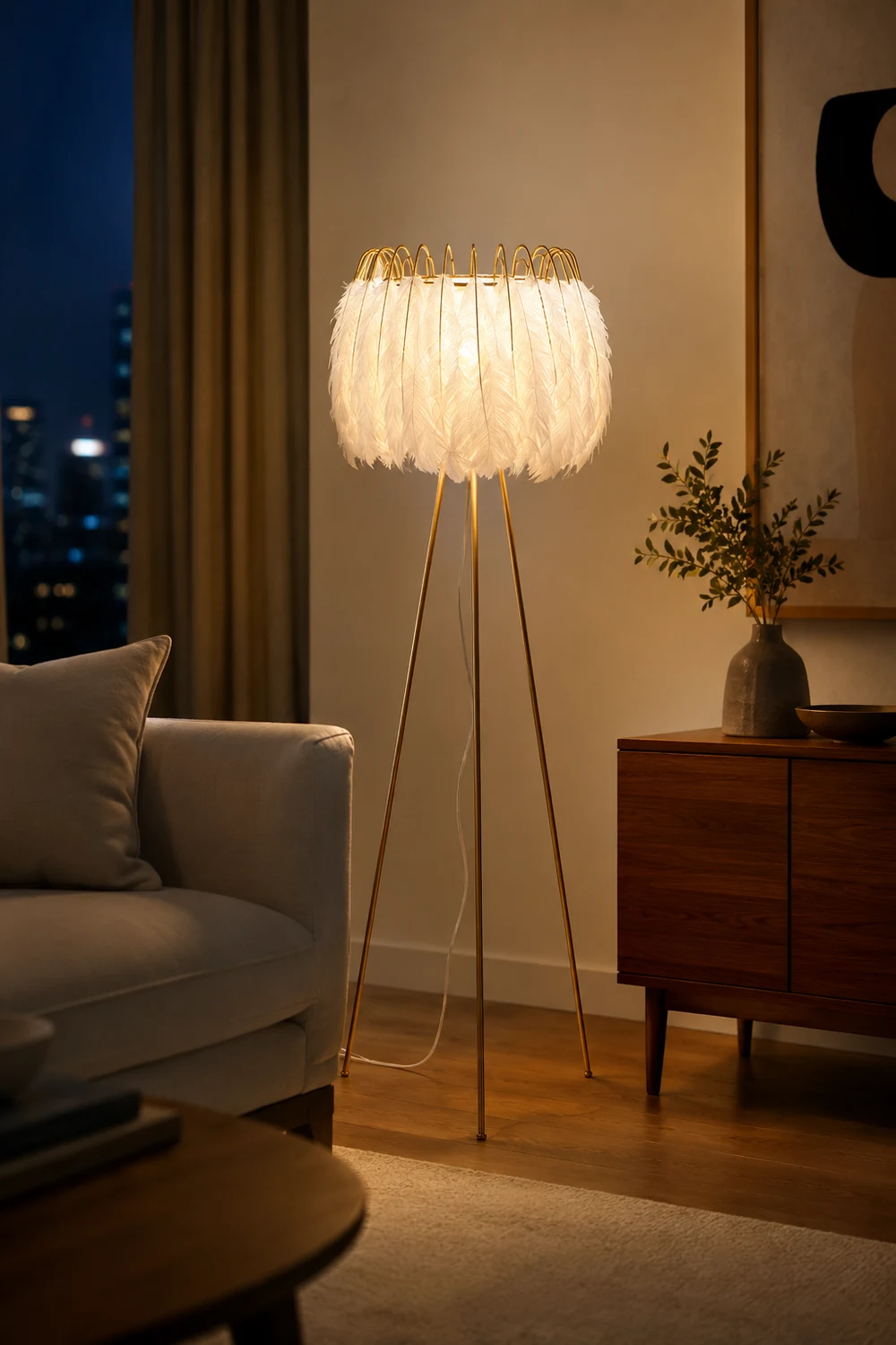 O'Moore Artistic Tripod Feather Floor Lamp, White - Lumpaz