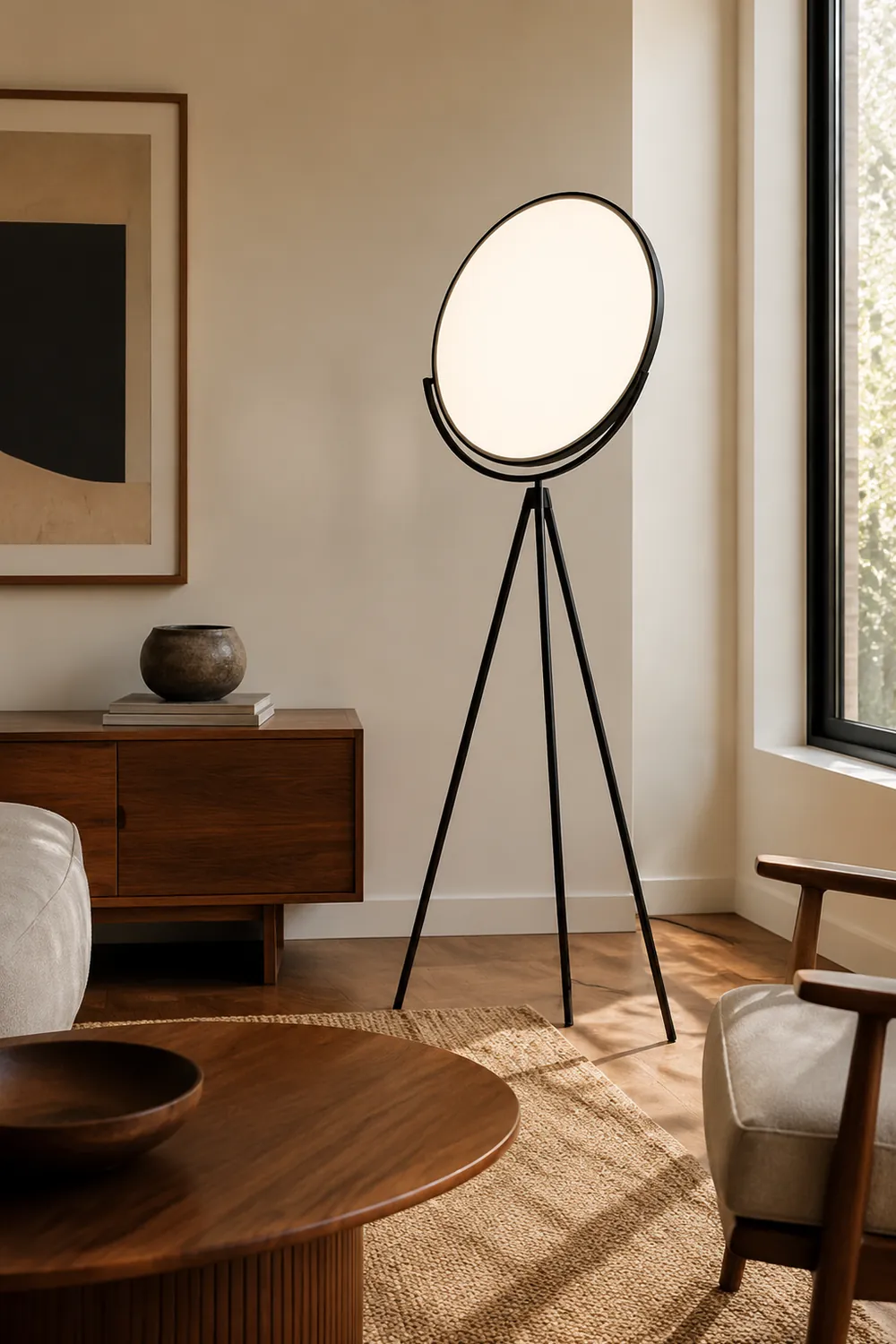 Salgado Modern Minimalist Metal Tripod Projector Floor Lamp, Black/White - Lumpaz