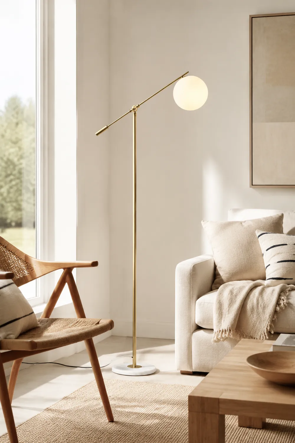 Valentina Arc Floor Lamp, Frosted Glass & Metal - Lumpaz