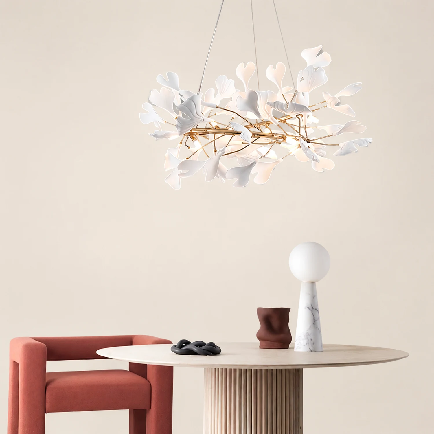 Ophelia GinkLuxe Modern Golden LED Chandelier, Metal & Ceramic - Lumpaz
