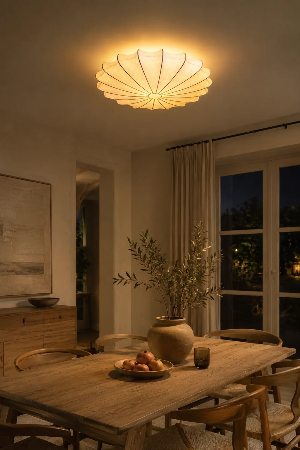 Renée Modern Elagant Round Metal/Fabric Flush Mount Ceiling Light, White - Lumpaz