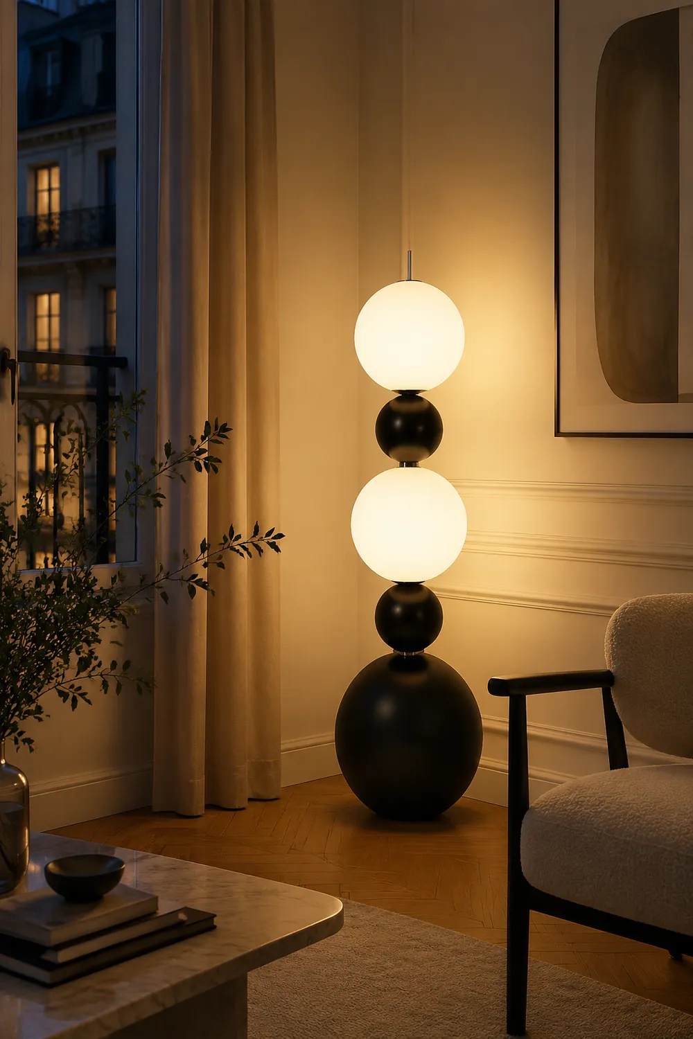 Valentina Modern Ball-shaped Resin Glass Floor Lamp,Black /White - Lumpaz