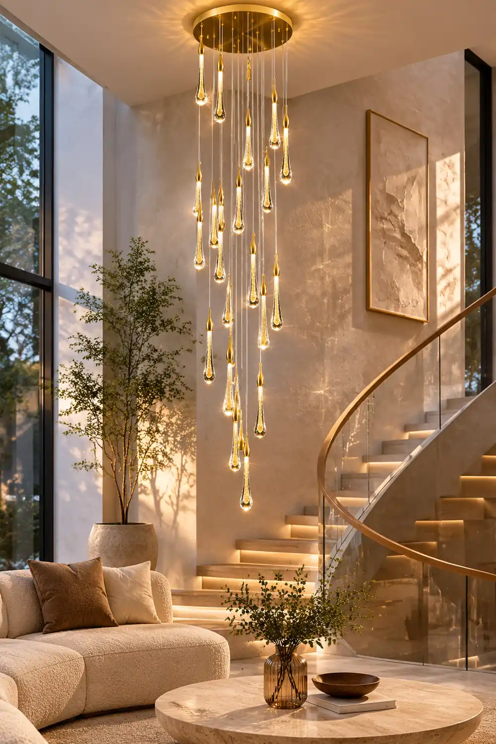 Hailie Modern Teardrop Metal Crystal Chandelier Gold Corridor - Lumpaz