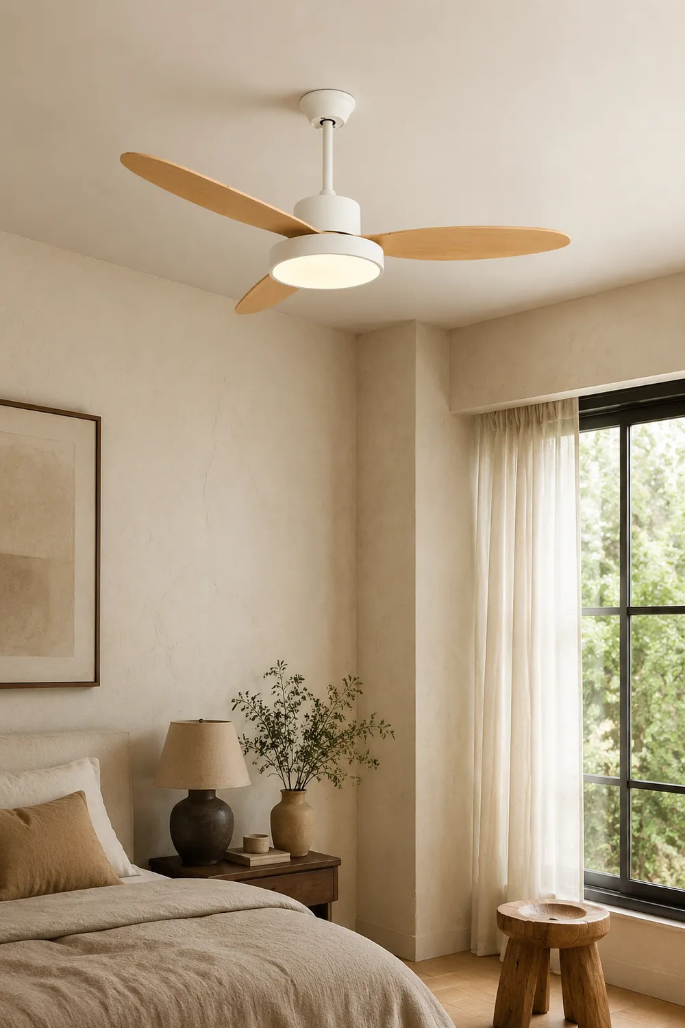 Haydn 3-Blade White & Black DC Ceiling Fan Light, Summer, 39.4''/47.2''/51.2'' - Lumpaz