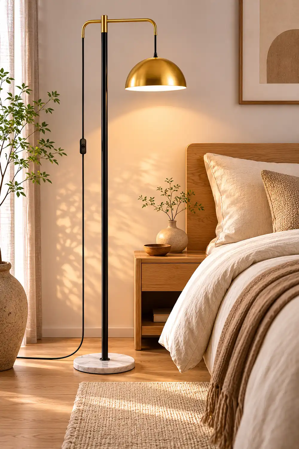 Carins Modern Metal Floor Lamp, Gold, Living Room - Lumpaz