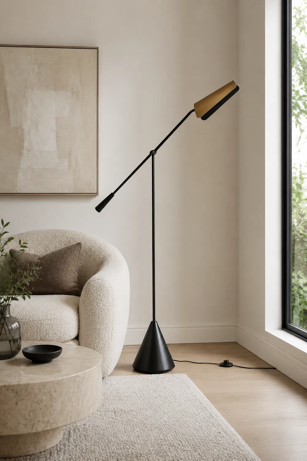 Salgado Minimalist Triangle Head LED Floor Lamp, Marble & Metal - Lumpaz