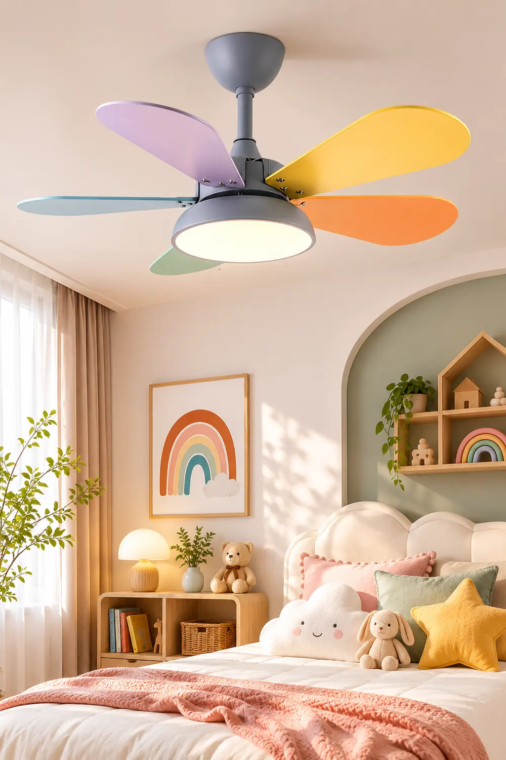 Morandi Colorful DC Ceiling Fan with Light, Gray & White, 5-Blade, for Summer - Lumpaz
