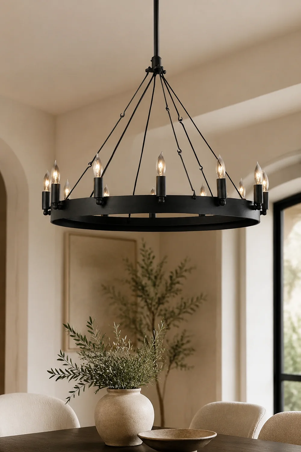 Alessio Industrial Round Candle Metal Pendant Light, Black - Lumpaz