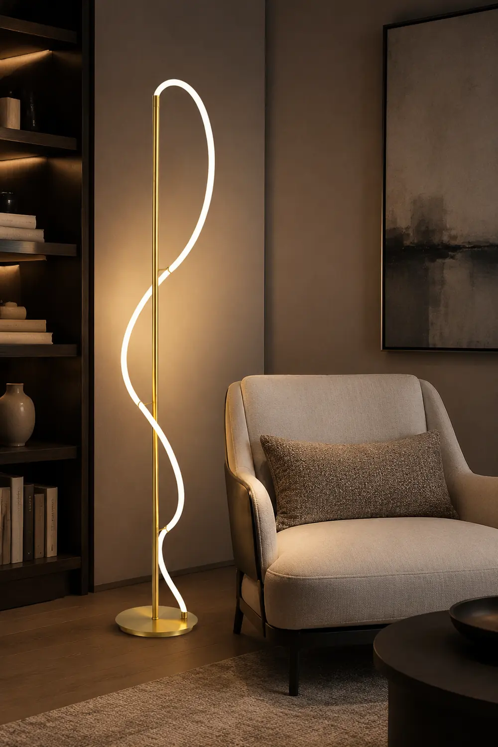 Modern Minimalis Linear Floor Lamp/Table, Brass - Lumpaz