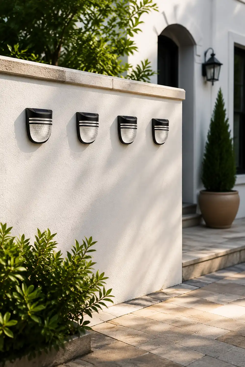 Modern Solar-Powered Black Wall Fence Lights, 4-Pack复制 - Lumpaz