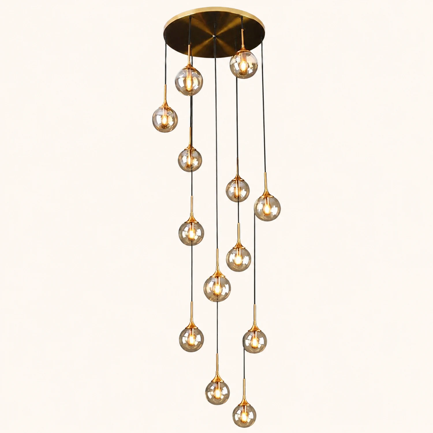 Hailie Modern Spiral Ball Glass Staircase Chandelier, Clear/Amber/Smoke Gray - Lumpaz