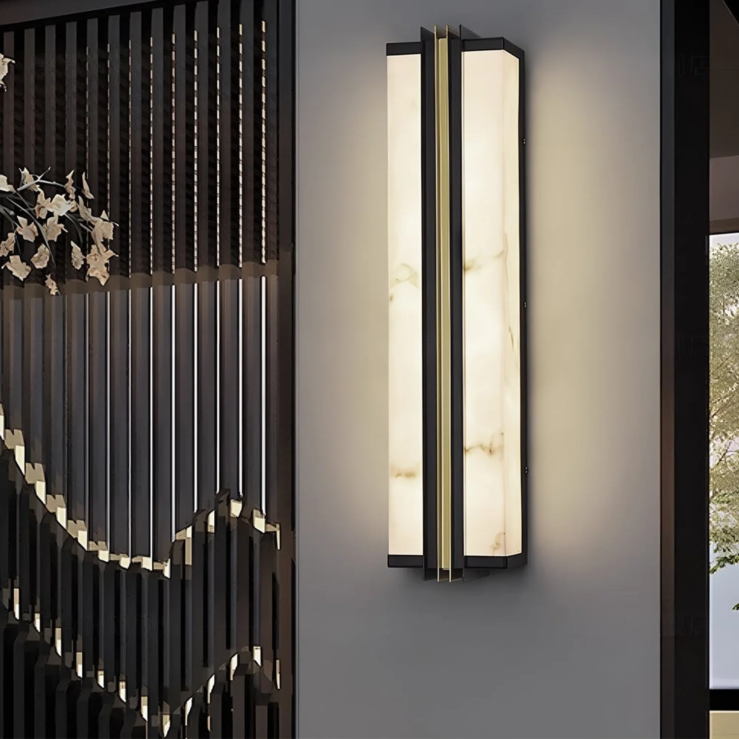 Modern Black LED Indoor/Outdoor Wall Lights with Resin Marble Shade复制 - Lumpaz