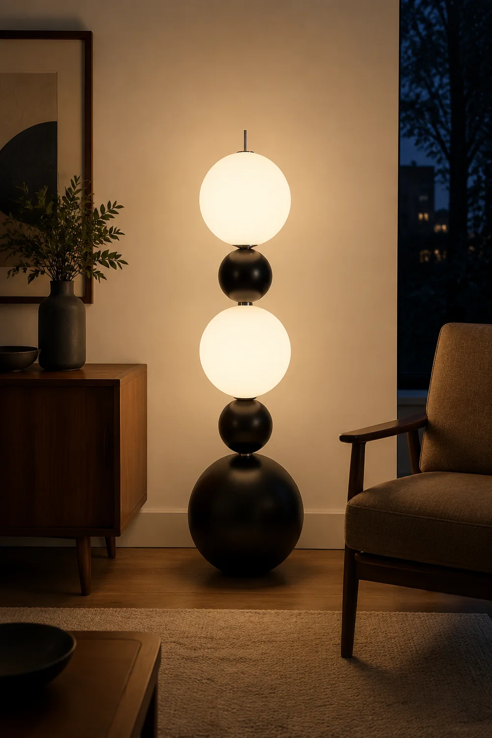 Valentina Modern Ball-shaped Resin Glass Floor Lamp,Black /White - Lumpaz