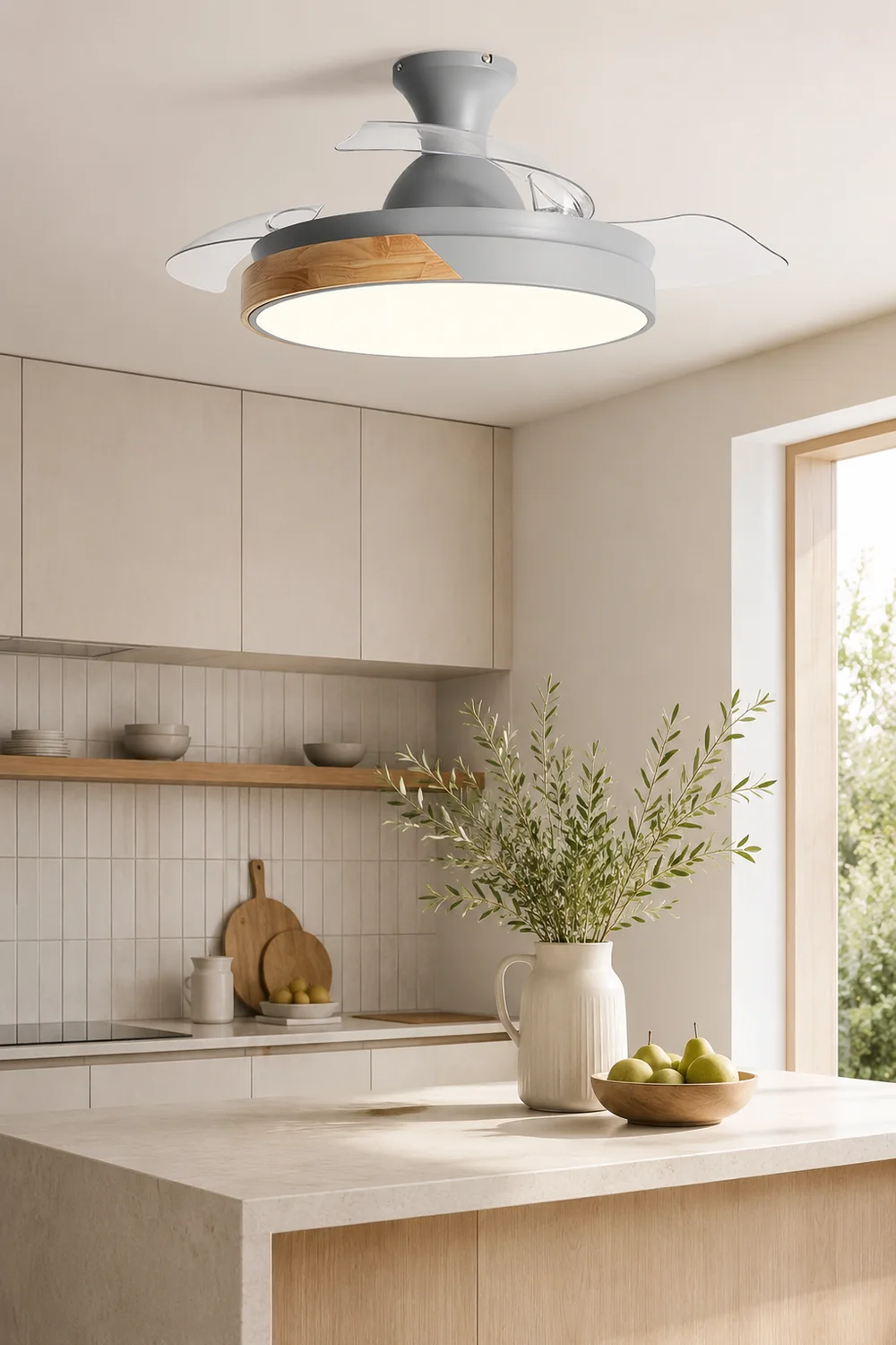Morandi Invisible Blades Ceiling Fan With Light, 5 Color, L 35.4"/39.3" - Lumpaz