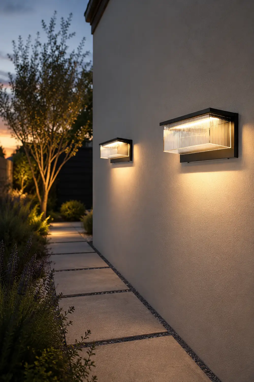 Rectangular Striped Acrylic Shade Waterproof Black Modern Solar Wall Lights - Lumpaz