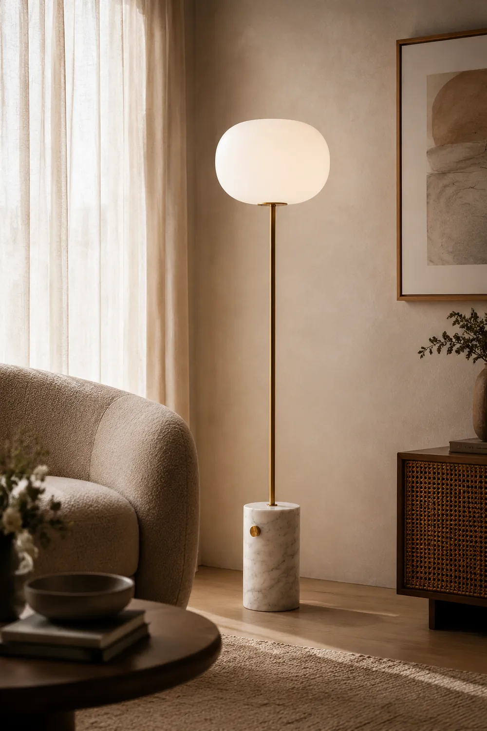 Valentina Modern Globe Metal Marble Floor Lamp, Black/Brass - Lumpaz