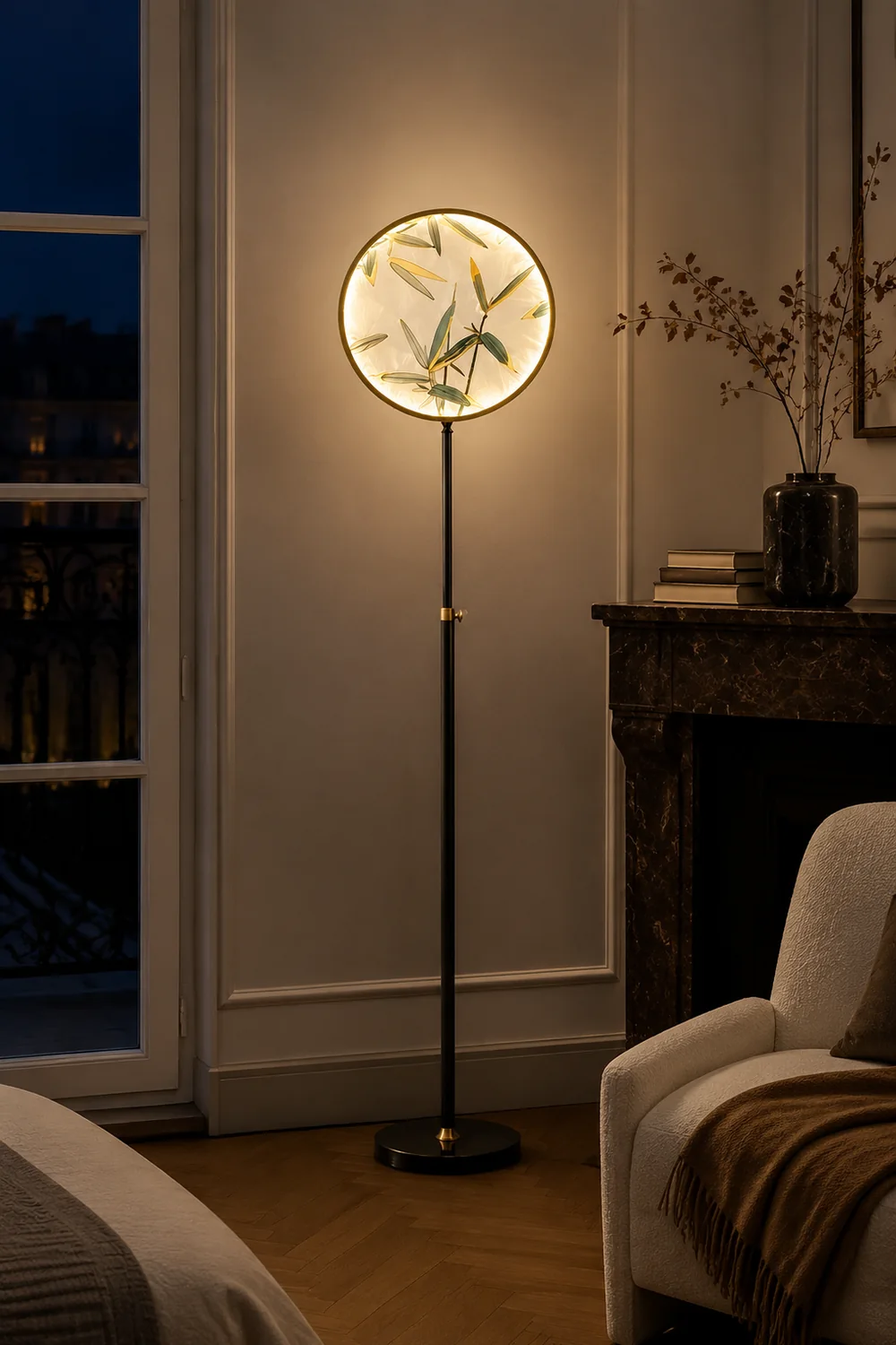 Jade Zen Artistic Circle Floor Lamp, Metal/Glass - Lumpaz
