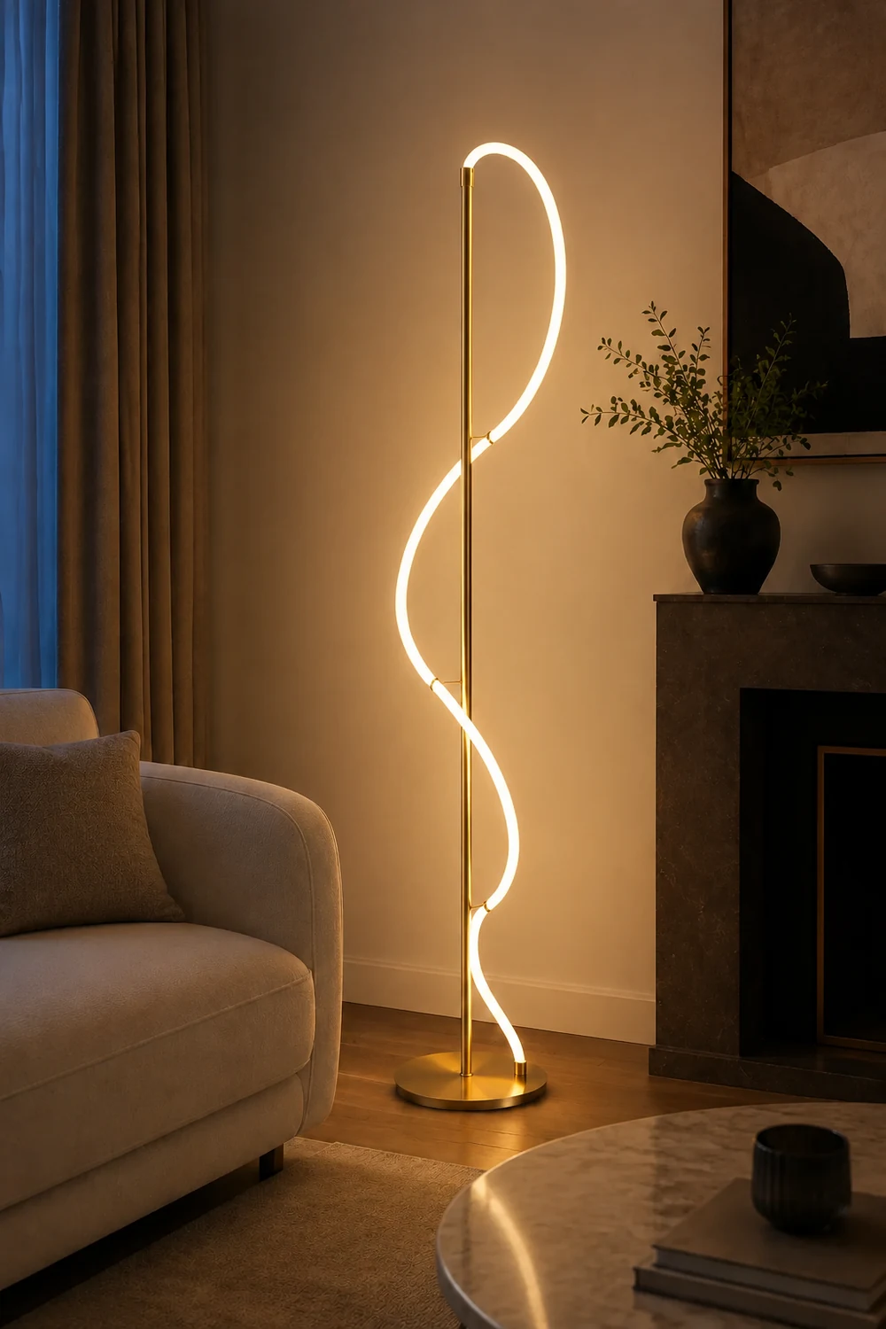 Modern Minimalis Linear Floor Lamp/Table, Brass - Lumpaz