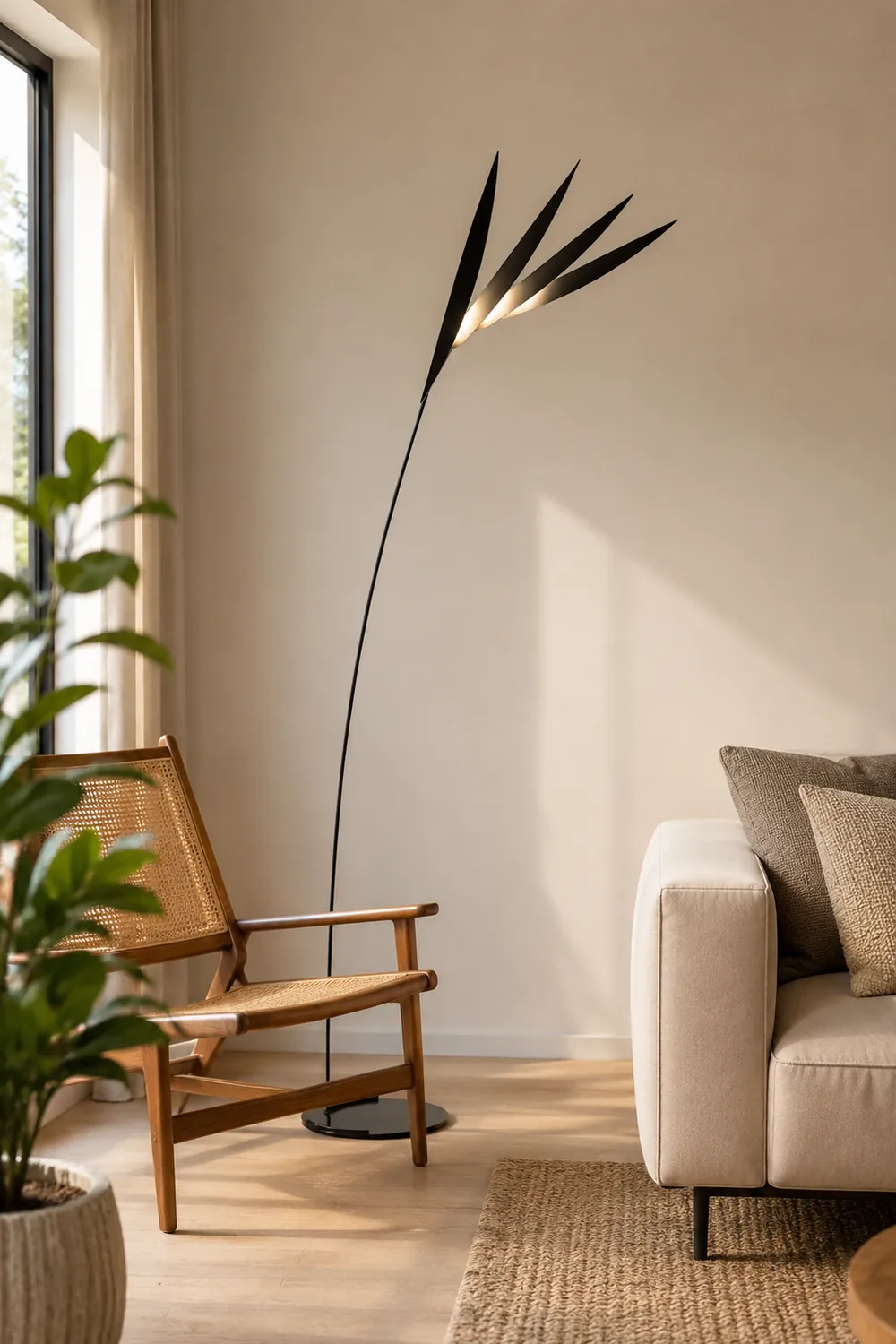Salgado Leaf Metal/Acrylic Long Arm Floor Lamp, Living Room - Lumpaz