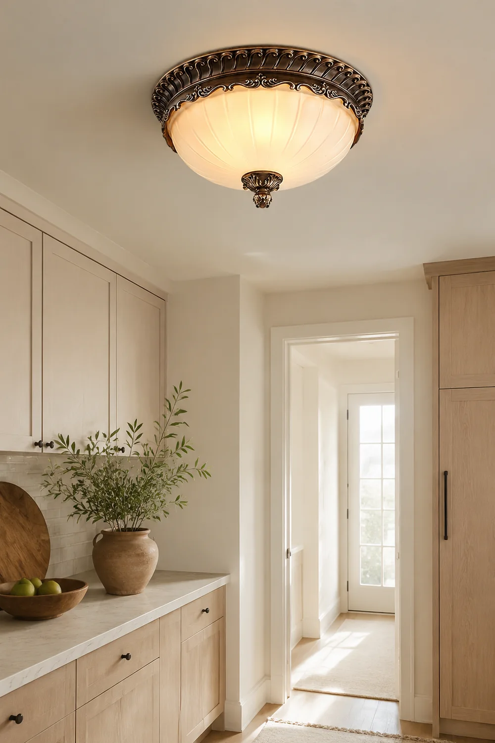 Arisha Retro Semicircular Metal/Glass Flush Mount Ceiling Light, Bronze - Lumpaz