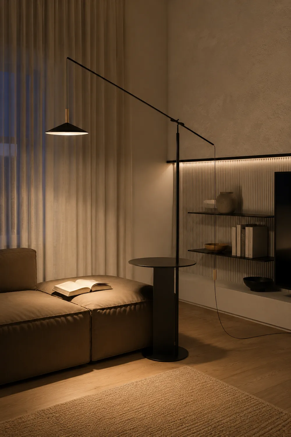 Carins Floor Lamp Italian Unique Modern, Metal Adjustable, Black, Living Room - Lumpaz