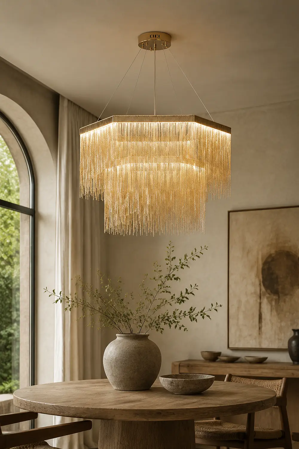 Colon Pendant Light Tassel Luxury, Chain Metal, Gold/Silver, Living Room - Lumpaz