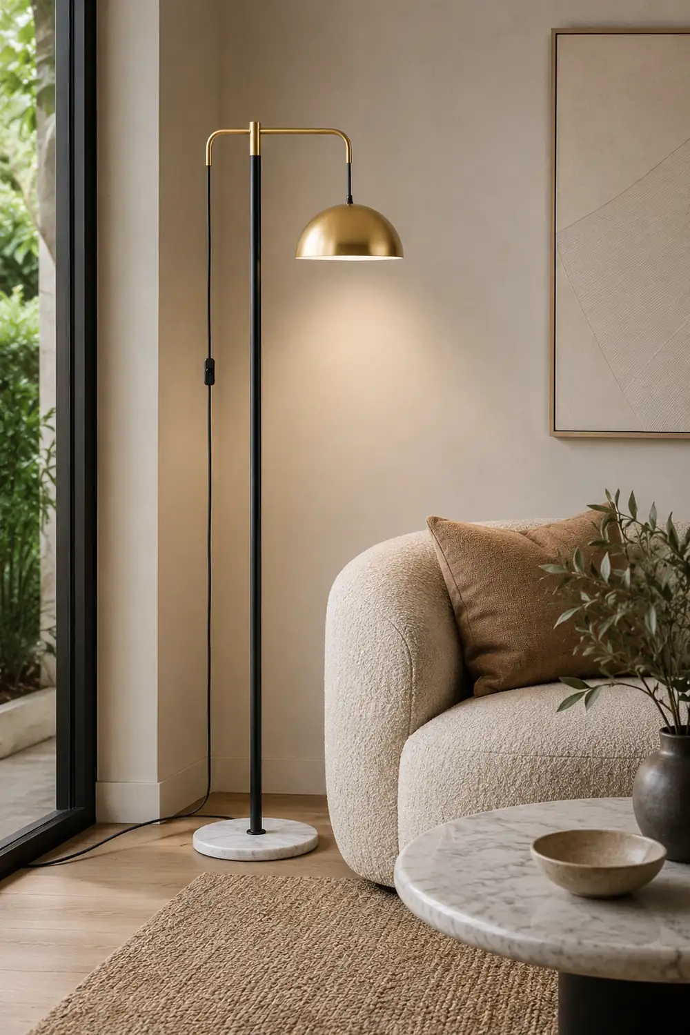 Carins Modern Metal Floor Lamp, Gold, Living Room - Lumpaz