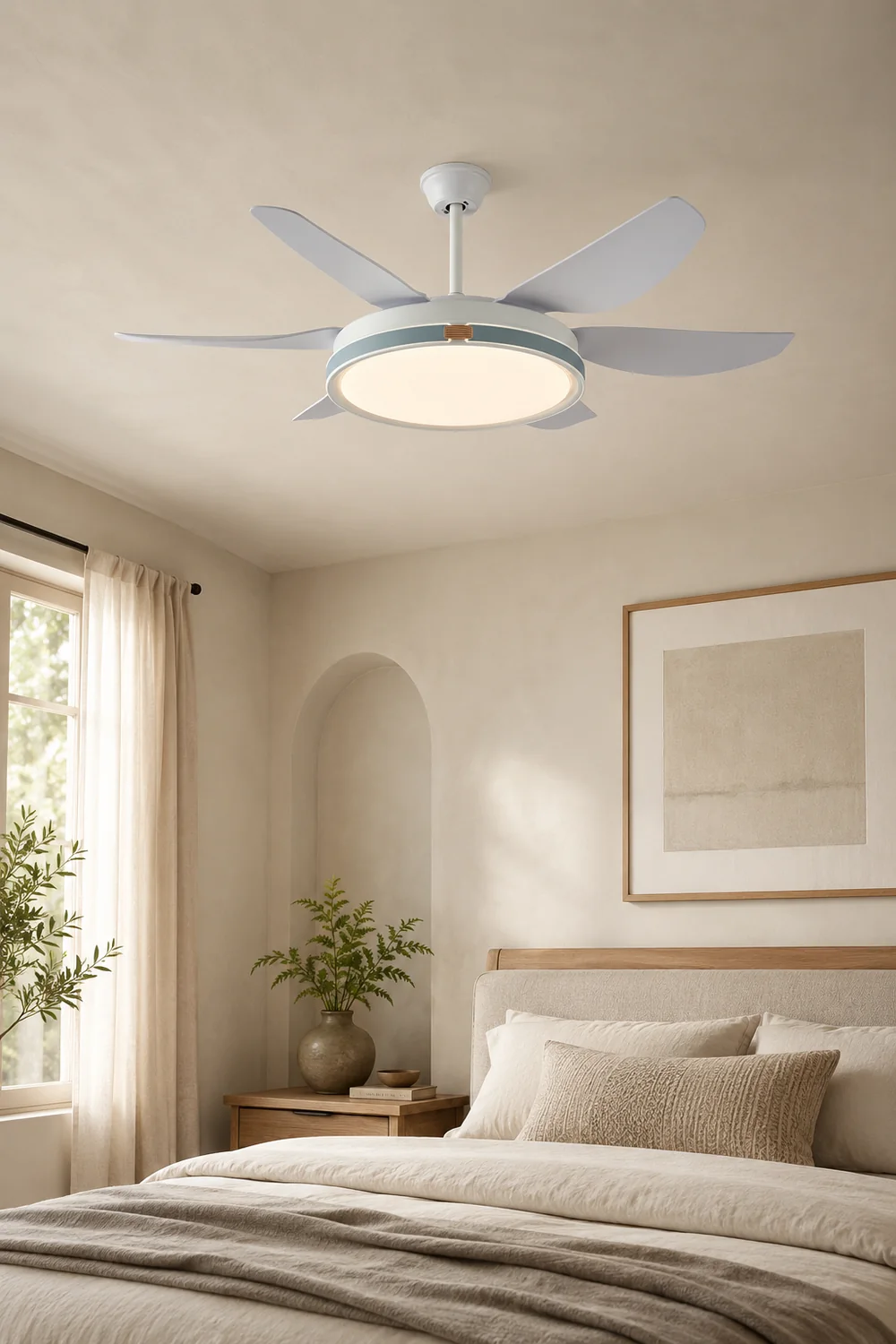 Haydn Modern 6-Blade DC Ceiling Fan with Light, White, 51'' - Lumpaz