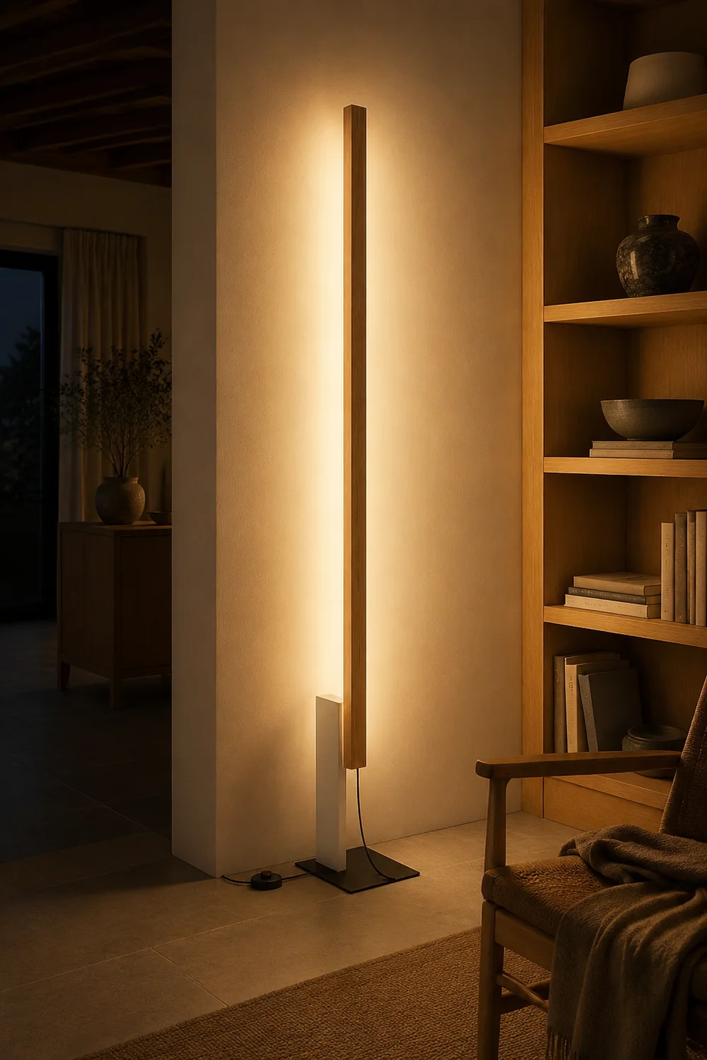 Edge Minimalist Linear Wood/Metal Floor Lamp , 4 Color - Lumpaz