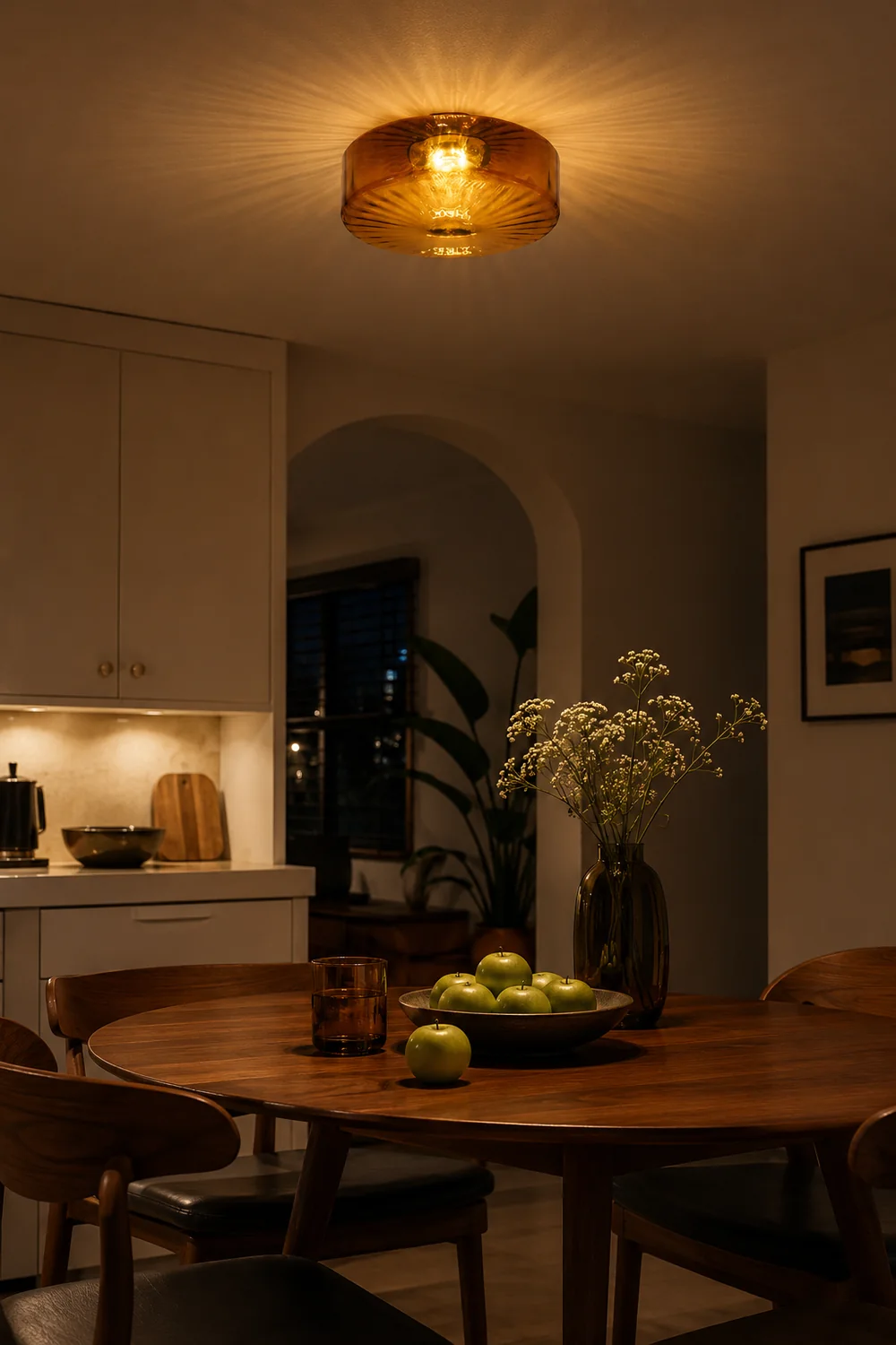 Hailie Modern Round Flush Mount Ceiling Light Brown Metal/Glass Kitchen/Living Room - Lumpaz