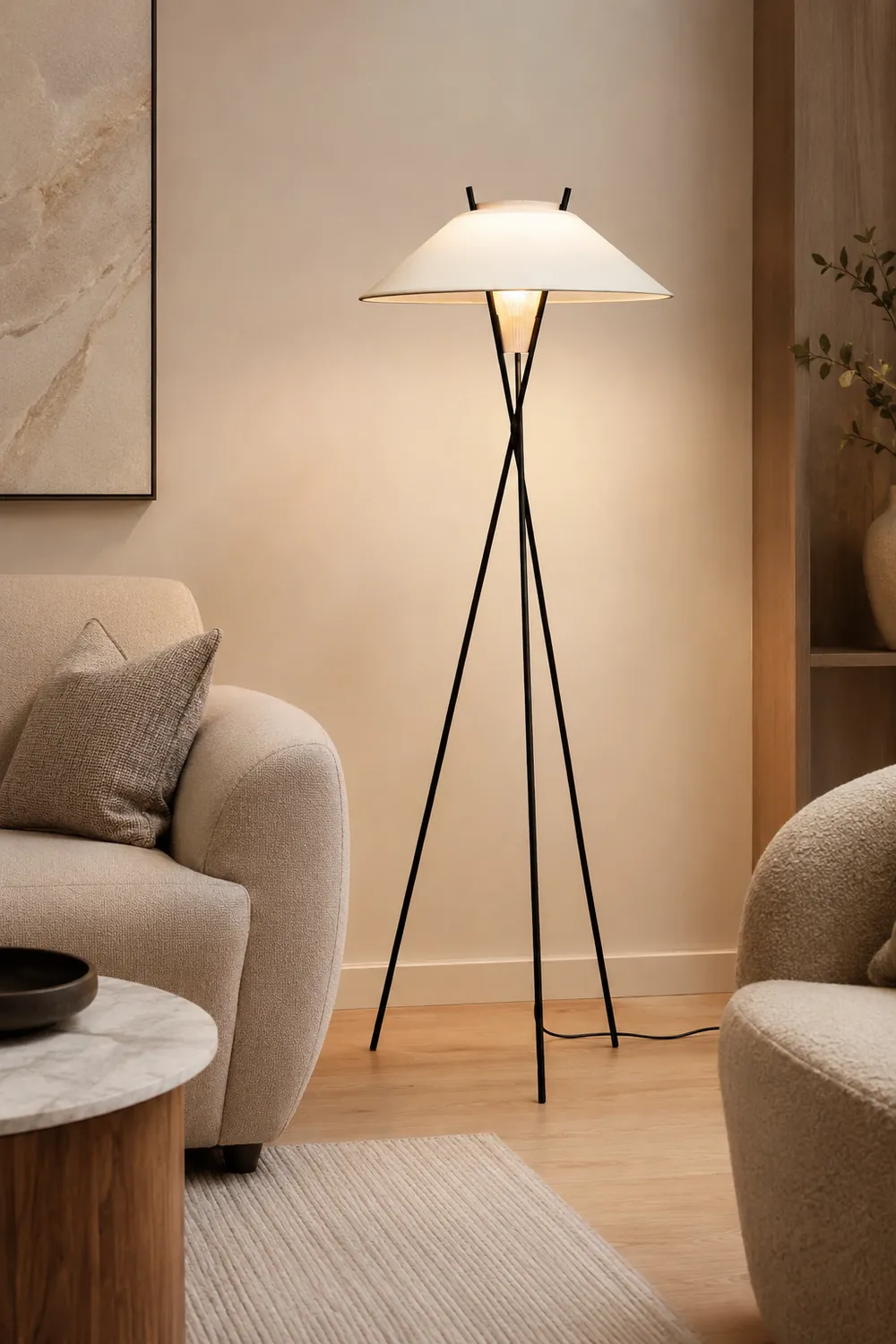 Carins Modern Tripod Metal/Fabric Floor Lamp, White - Lumpaz