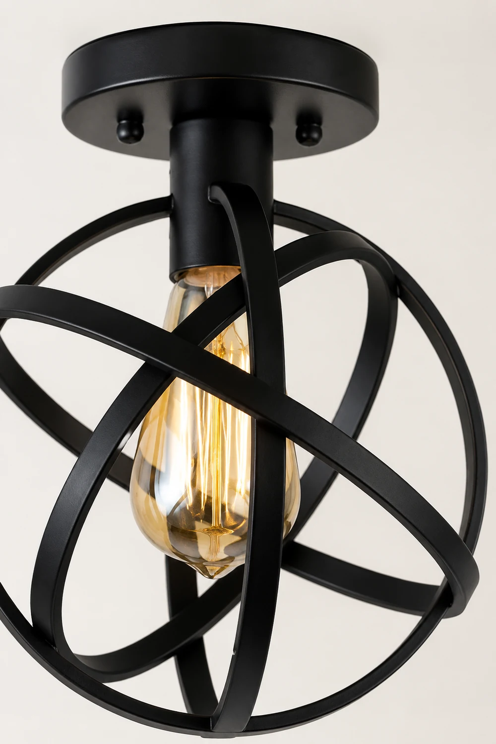 Herbert Retro Globe Lantern Metal Flush Mount Ceiling Light, Balck - Lumpaz