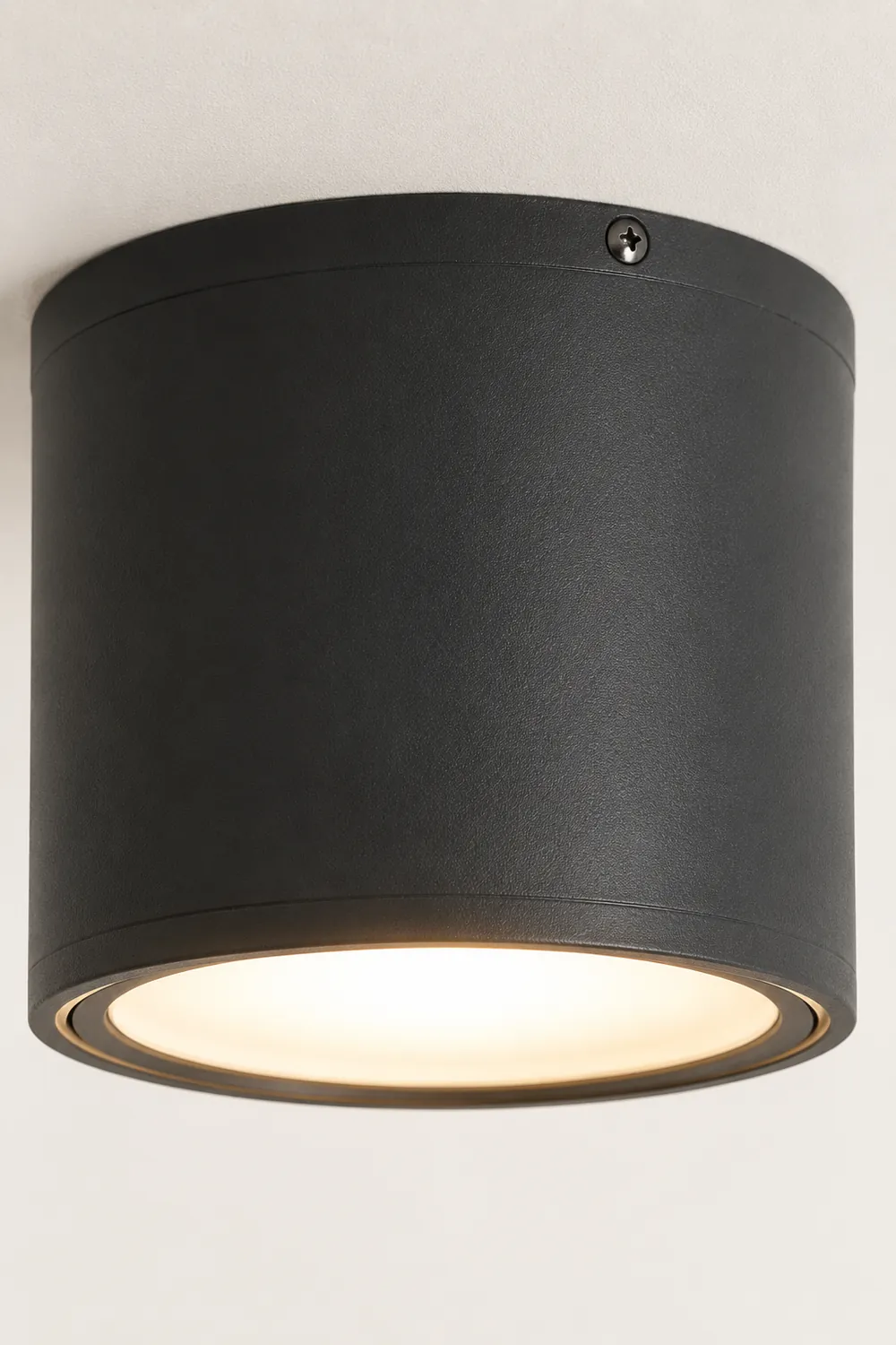 Orr Modern Black Cylindrical Flush Mount Ceiling Light, Metal/Glass - Lumpaz